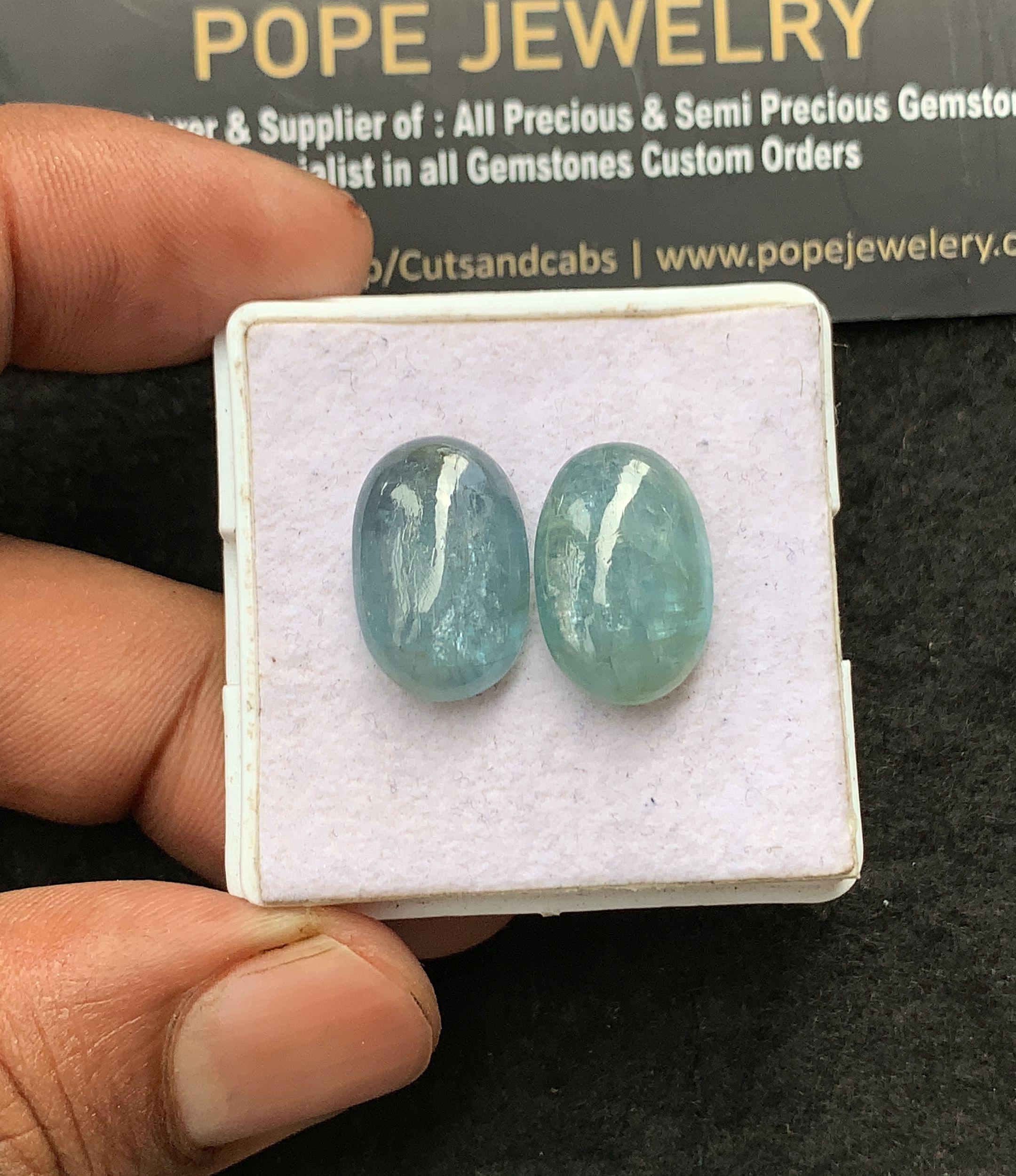 Natural Aqua Kyanite Gemstone Smooth Oval Shape Cabochon Loose Gemstone For Jewelry Making Wholesalegems 17x11 MM Size 2 Pcs SM25046