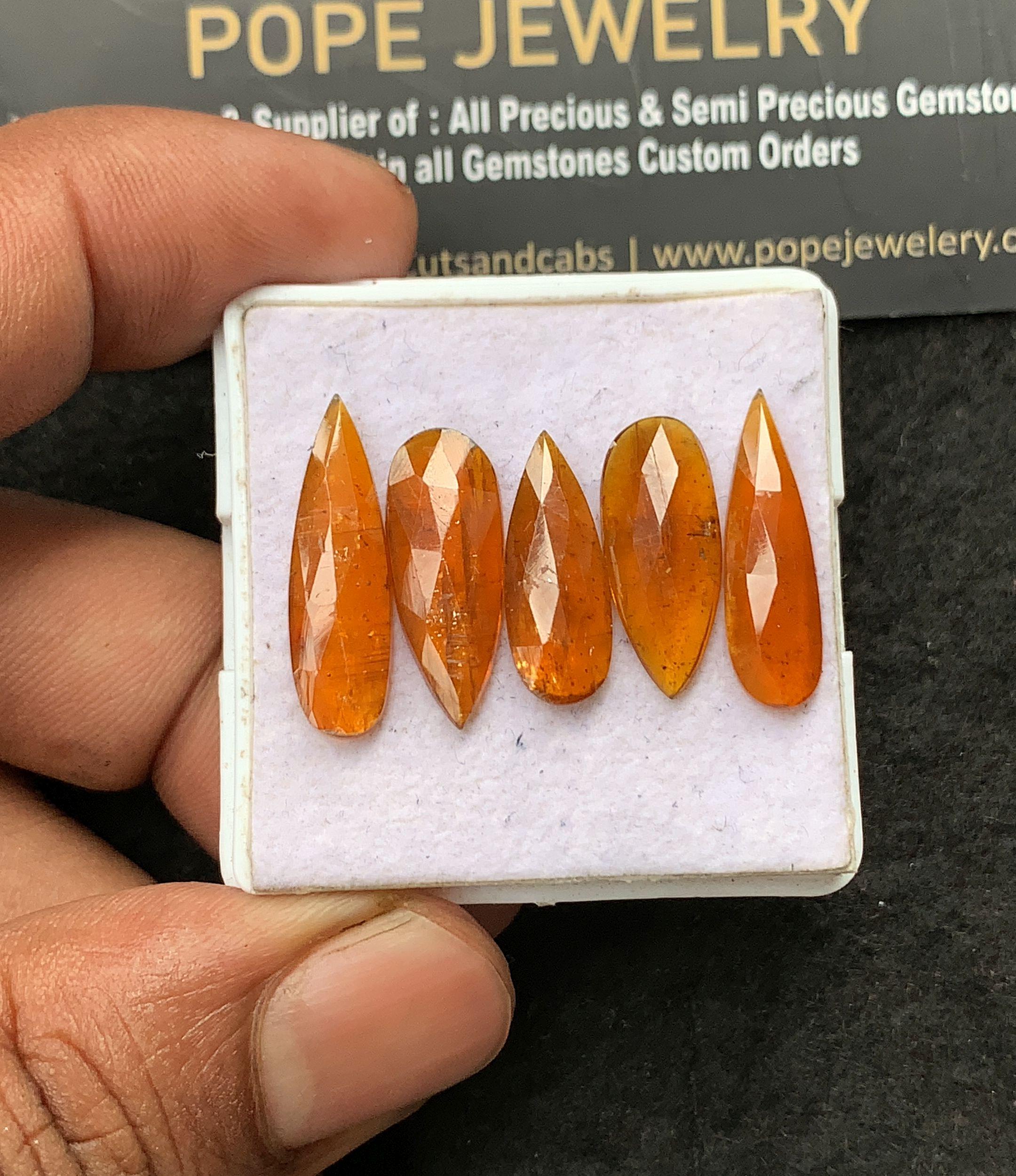 Natural Orange Kyanite Gemstone Rose Cut Pear Cabochon Loose Gemstone For Jewelry Making Wholesalegems 18-22 MM Size 5 Pcs SM25052