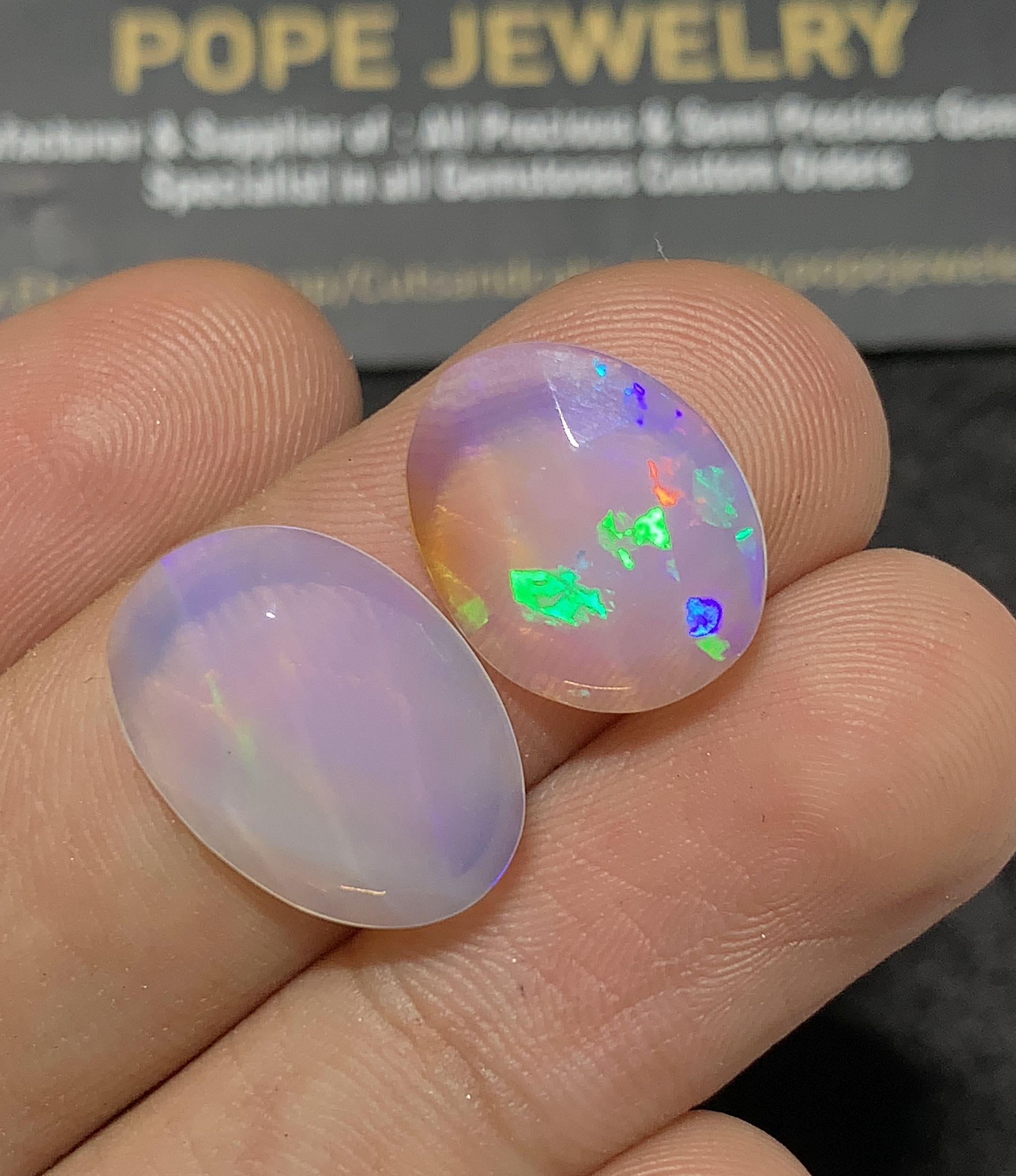 Natural Ethiopian Opal Gemstone Rose Cut Fancy Cabochon Loose Gemstone For Jewelry Making Wholesalegems 15-17 MM Size 2 Pcs SM25082