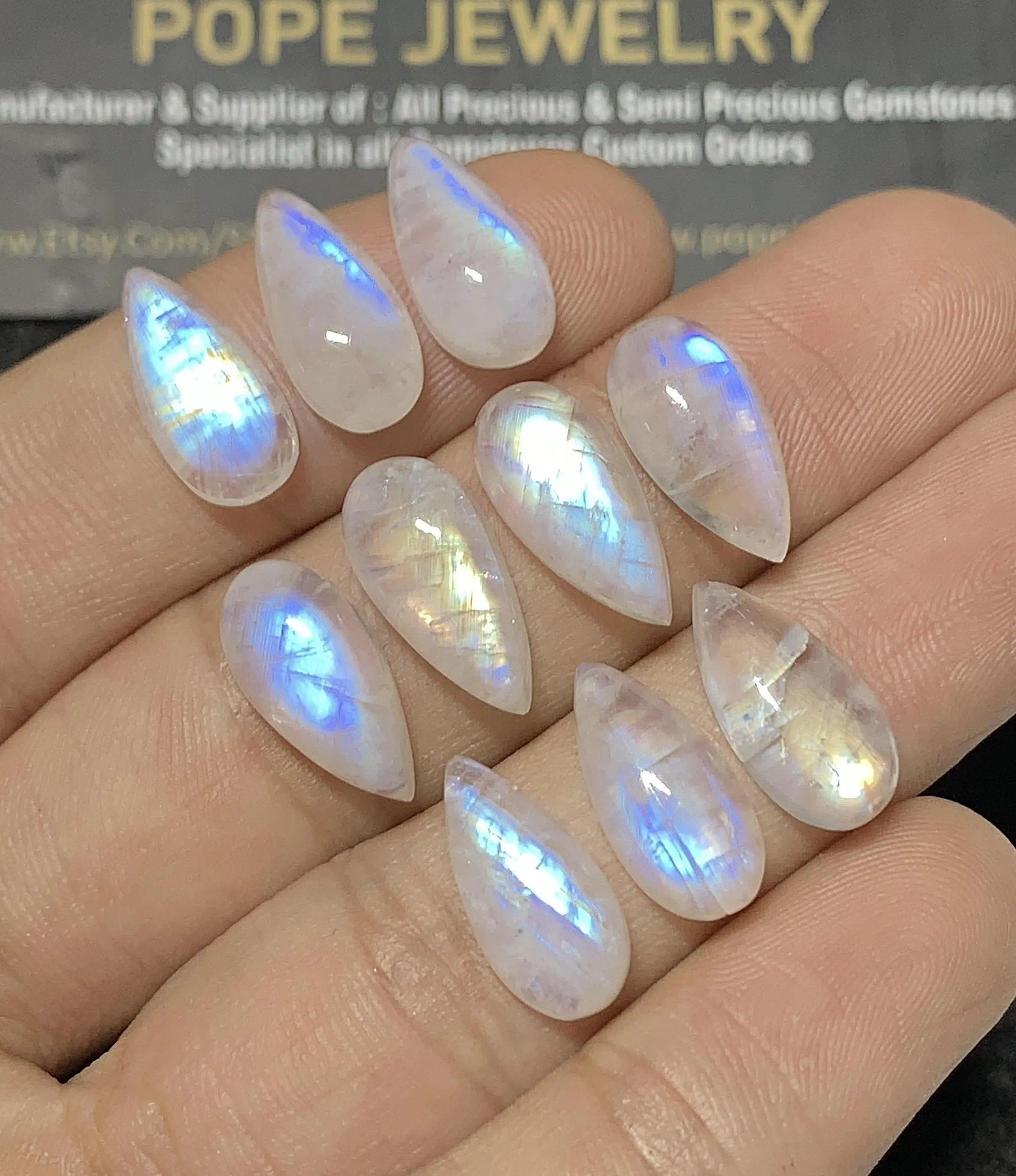 Natural Rainbow Moonstone Gemstone Smooth Pear Cabochon Loose Gemstone For Jewelry Making Wholesalegems 15x7 MM Size 10 Pcs SM25103