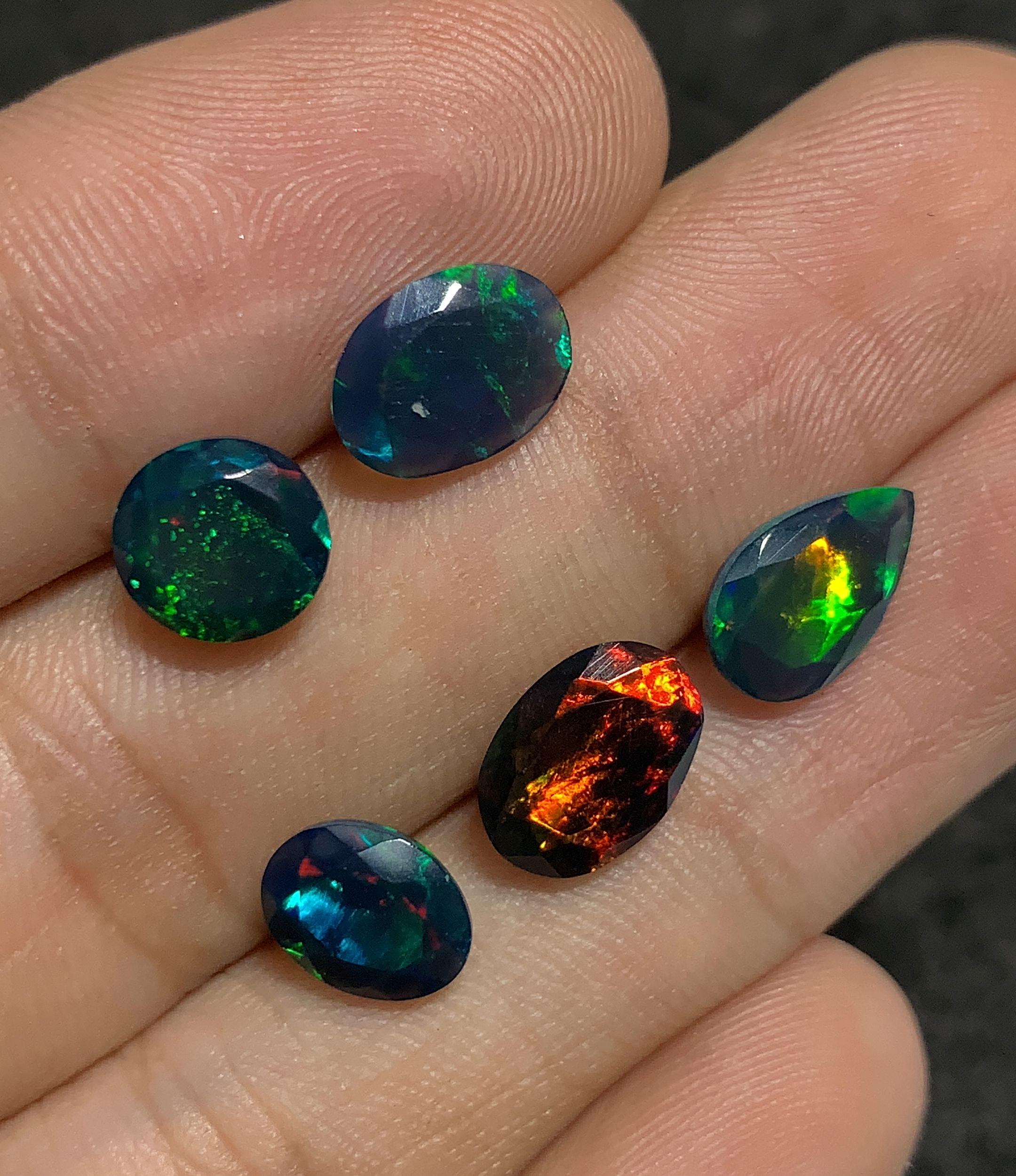 Natural Black Ethiopian Opal Gemstone Faceted Cut Mix Loose Gemstone For Jewelry Making Wholesalegems 8-10 MM Size 5 Pcs SM25116
