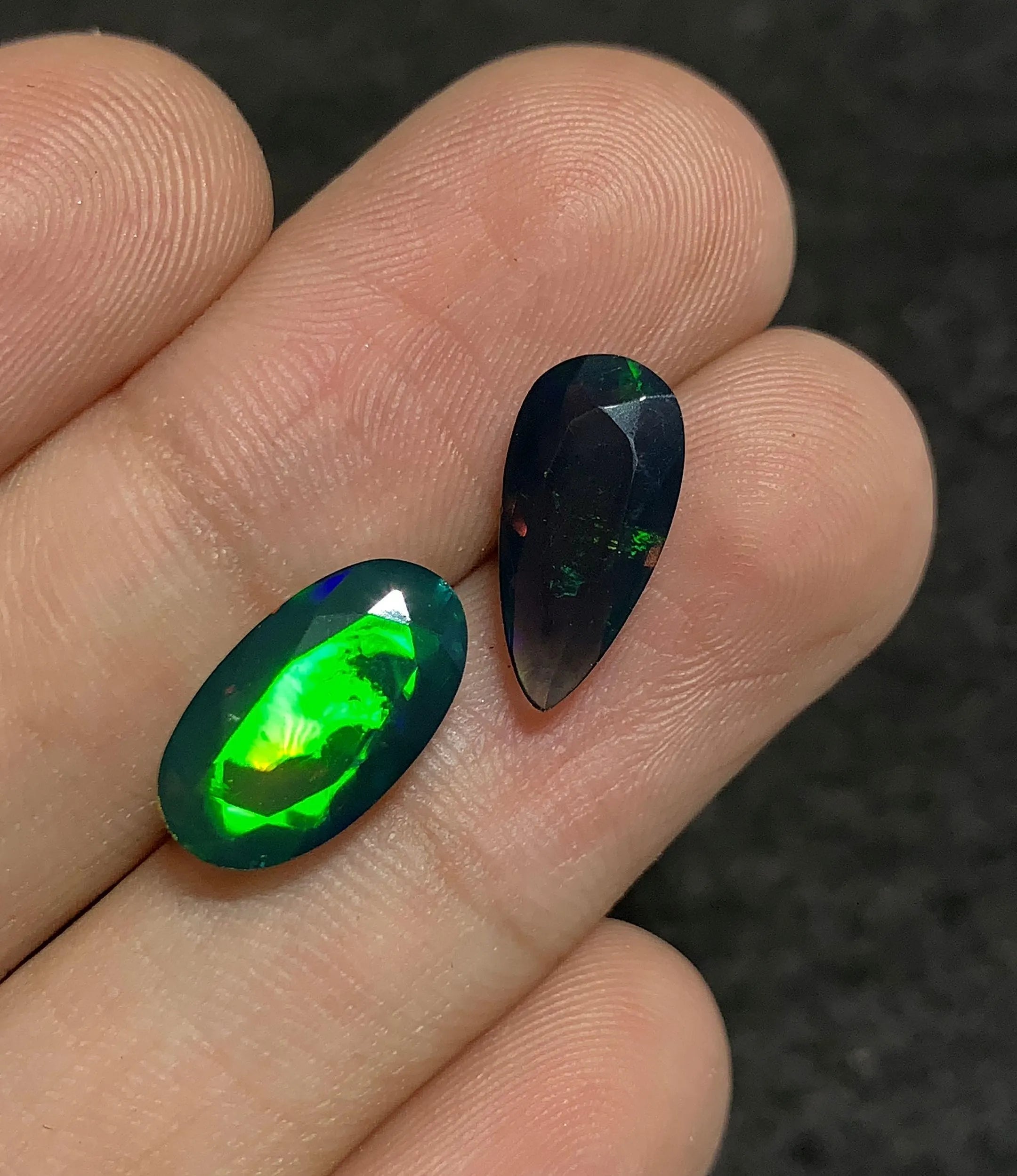 Natural Black Ethiopian Opal Gemstone Faceted Cut Mix Loose Gemstone For Jewelry Making Wholesalegems  13-14 MM Size 2 Pcs SM25118
