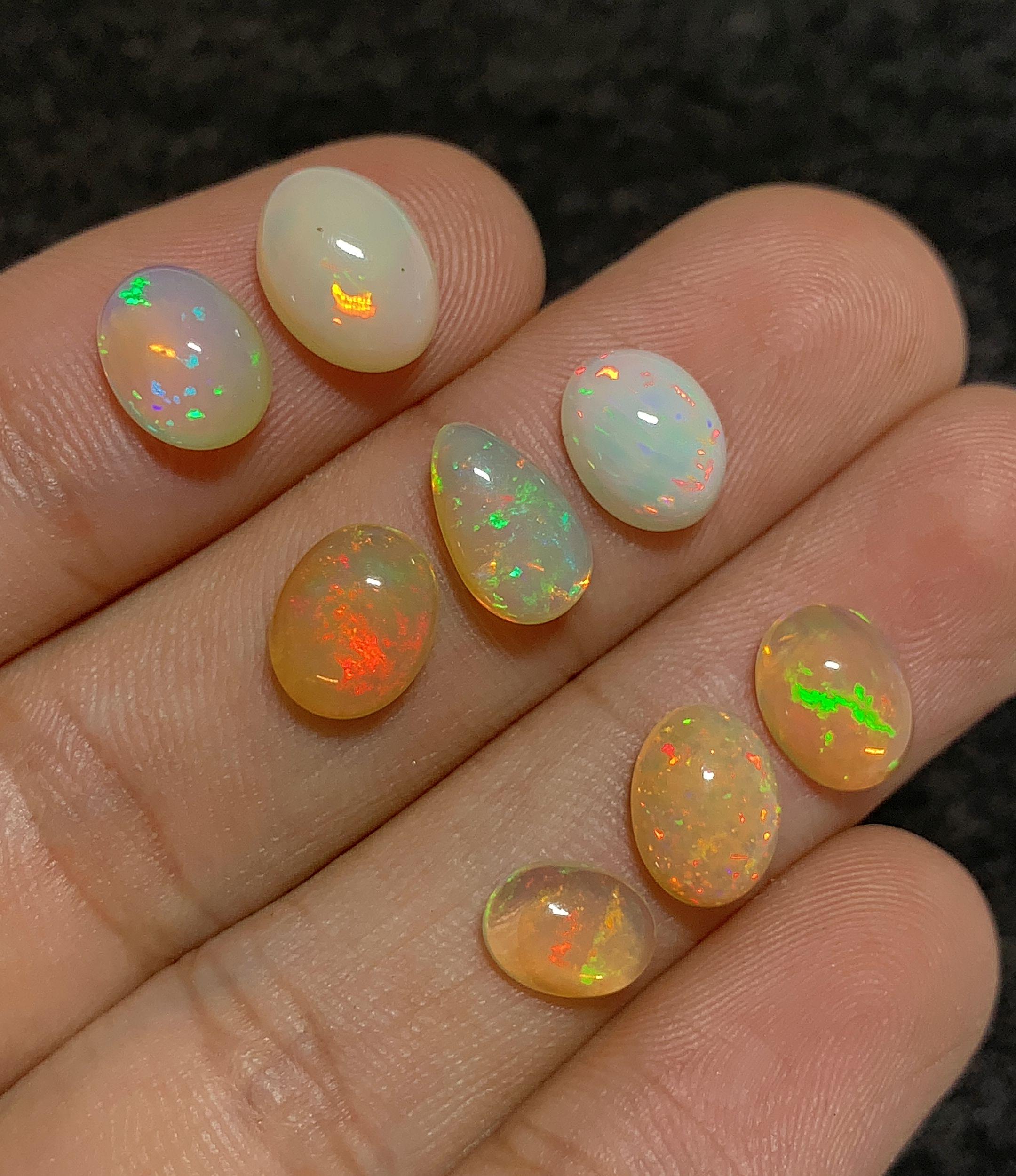 Natural White Ethiopian Opal Gemstone Smooth Mix Cabochon Loose Gemstone For Jewelry Making Wholesalegems  8-10 MM Size 8 Pcs SM25123