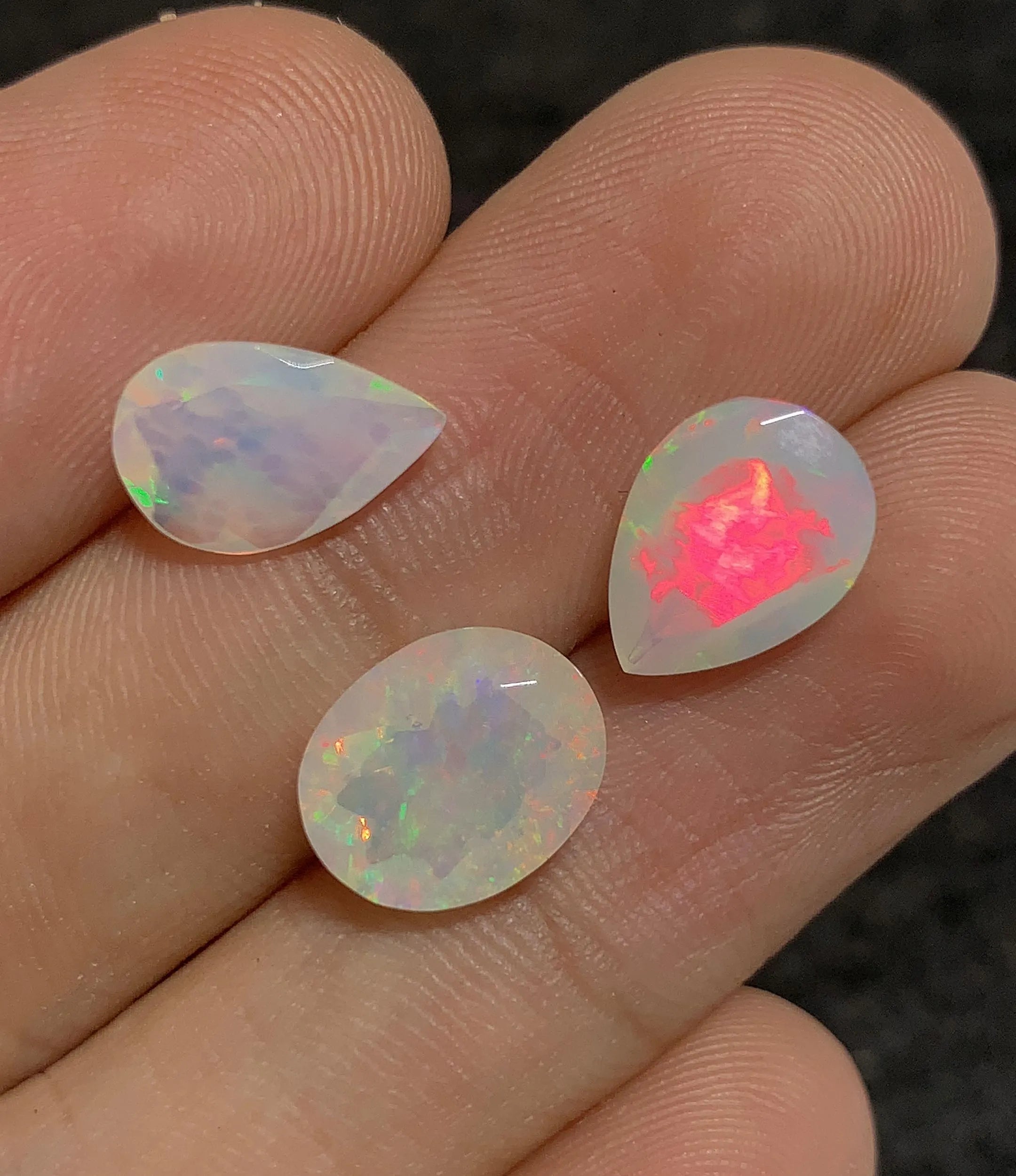 Natural White Ethiopian Opal Gemstone Faceted Cut Mix Shape Loose Gemstone For Jewelry Making Wholesalegems  10-11 MM Size 3 Pcs SM25126