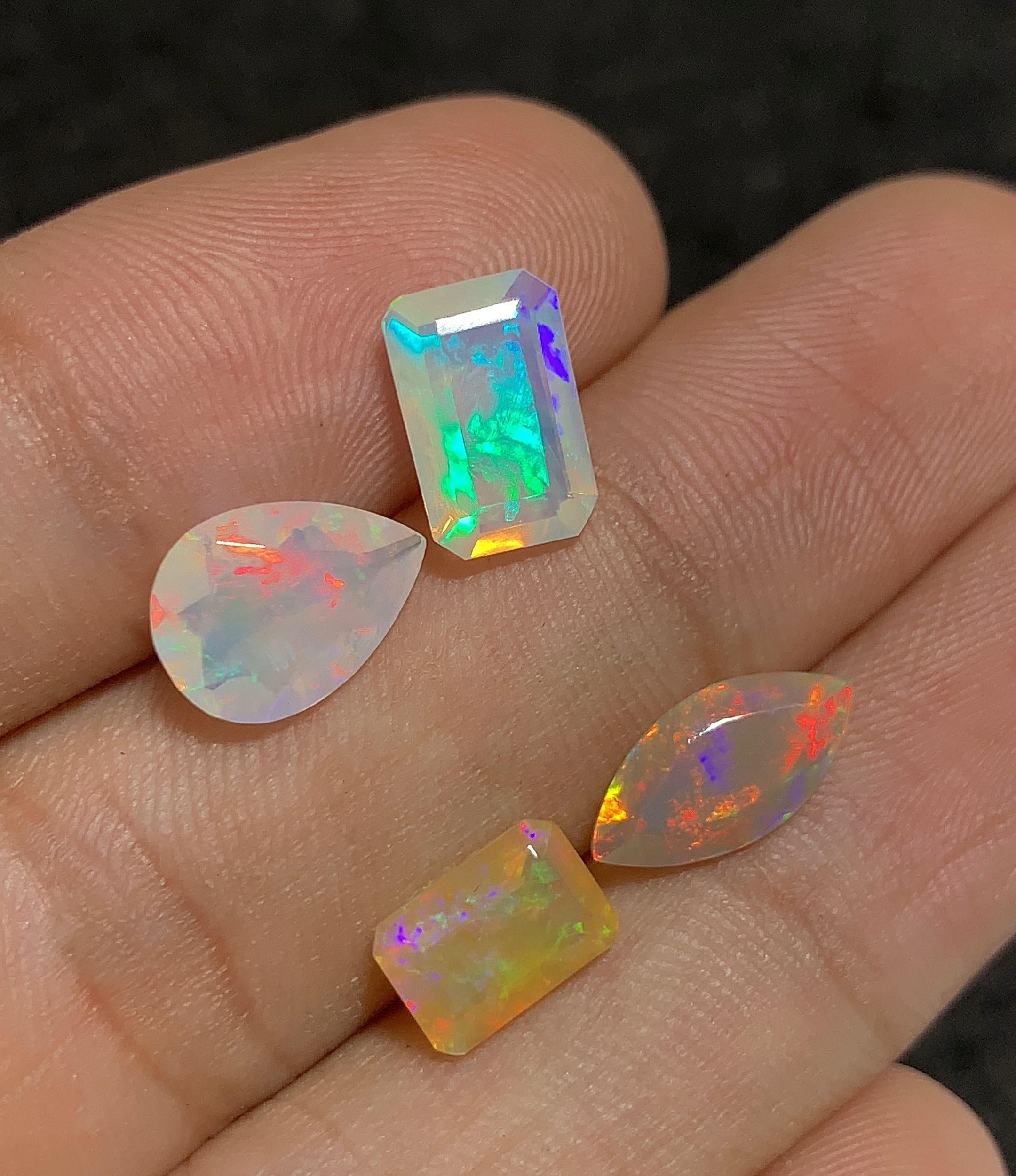 Natural White Ethiopian Opal Gemstone Faceted Cut Mix Shape Loose Gemstone For Jewelry Making Wholesalegems 8-12 MM Size 4 Pcs SM25129