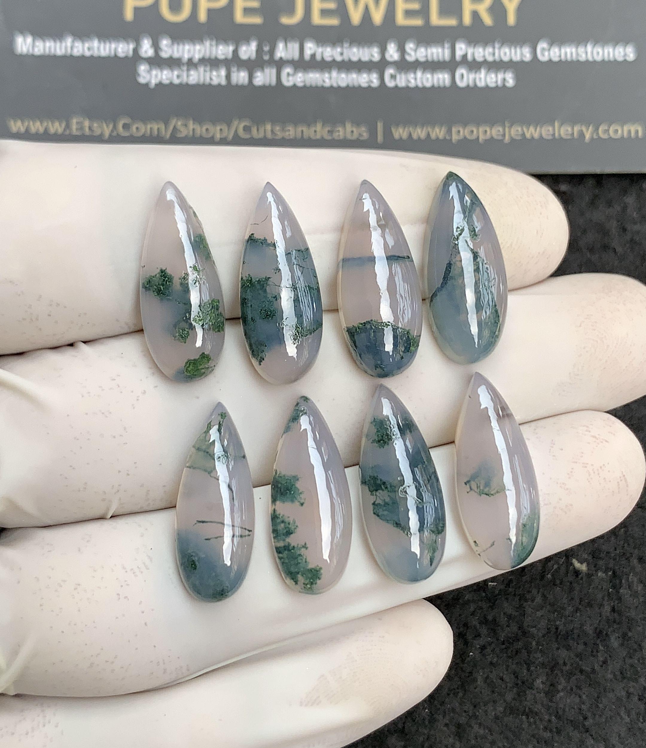 Natural Moss Agate Gemstone Smooth Pear Cabochon High Quality Loose Gemstone For Jewelry Making Wholesalegems 20x8 MM Size 8 Pcs SM24846