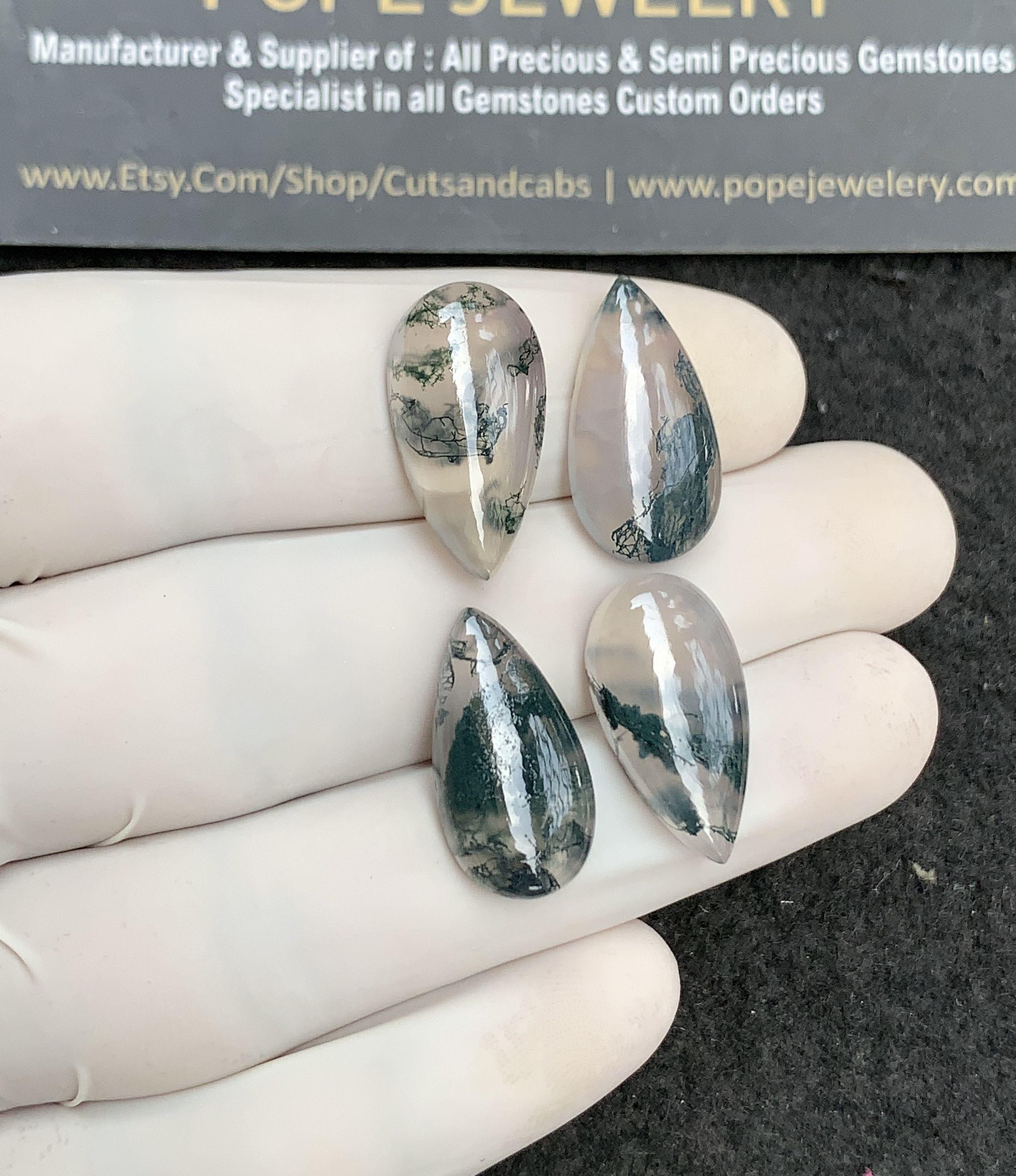Natural Moss Agate Gemstone Smooth Pear Cabochon High Quality Loose Gemstone For Jewelry Making Wholesalegems 20x10 MM Size 4 Pcs SM24847