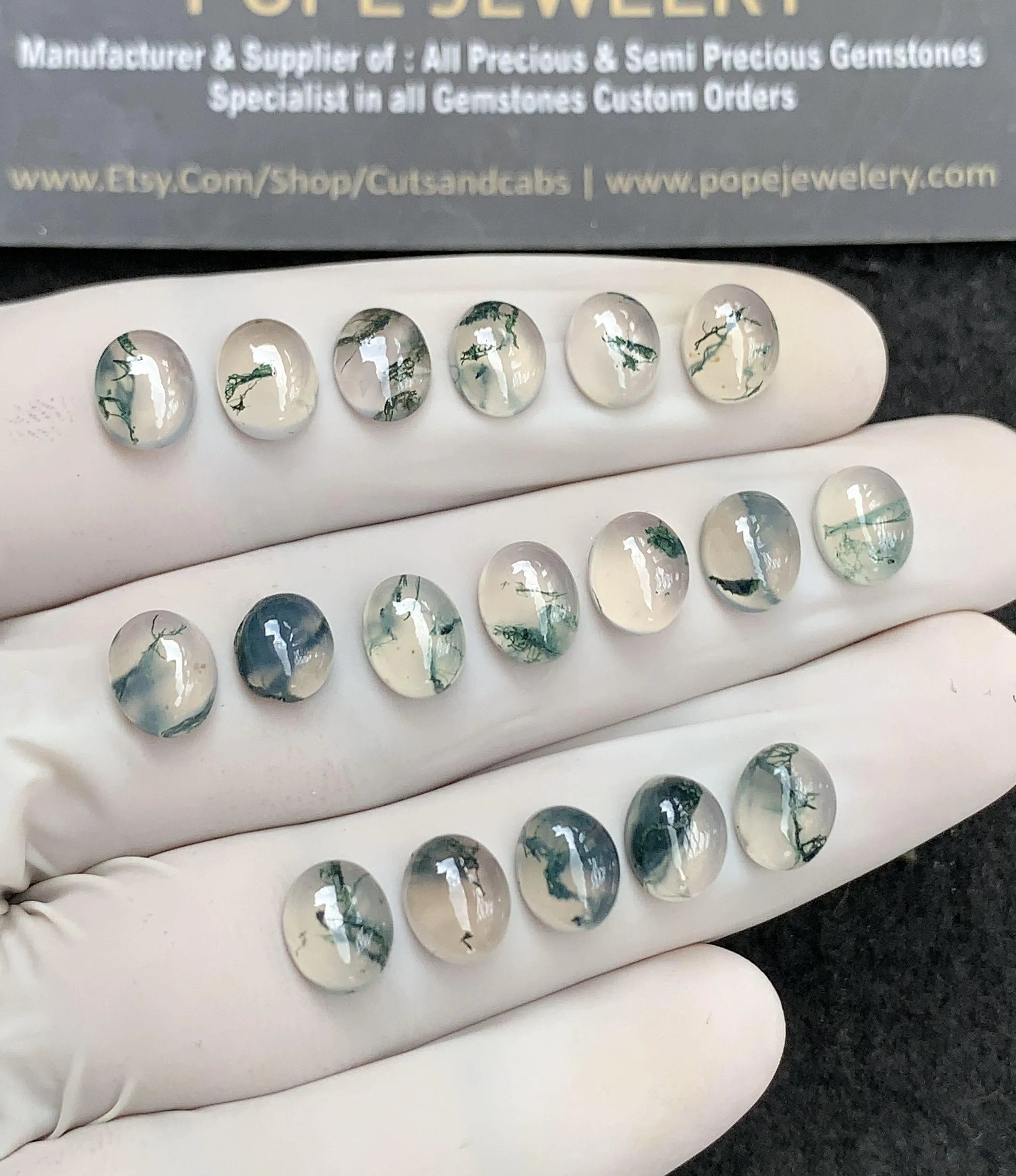Natural Moss Agate Gemstone Smooth Oval Cabochon High Quality Loose Gemstone For Jewelry Making Wholesalegems 8x6 MM Size 18 Pcs SM24852