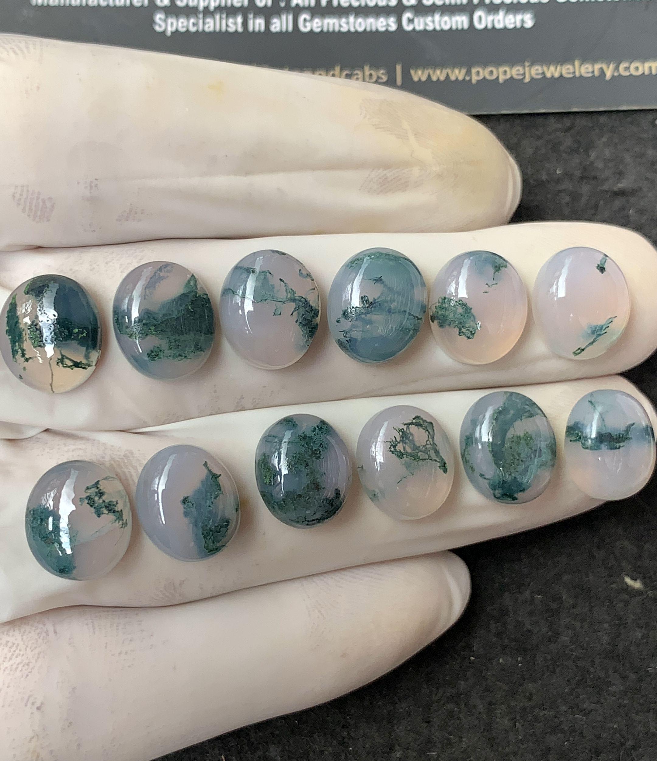 Natural Moss Agate Gemstone Smooth Oval Cabochon High Quality Loose Gemstone For Jewelry Making Wholesalegems 12x10 MM Size 12 Pcs SM24857