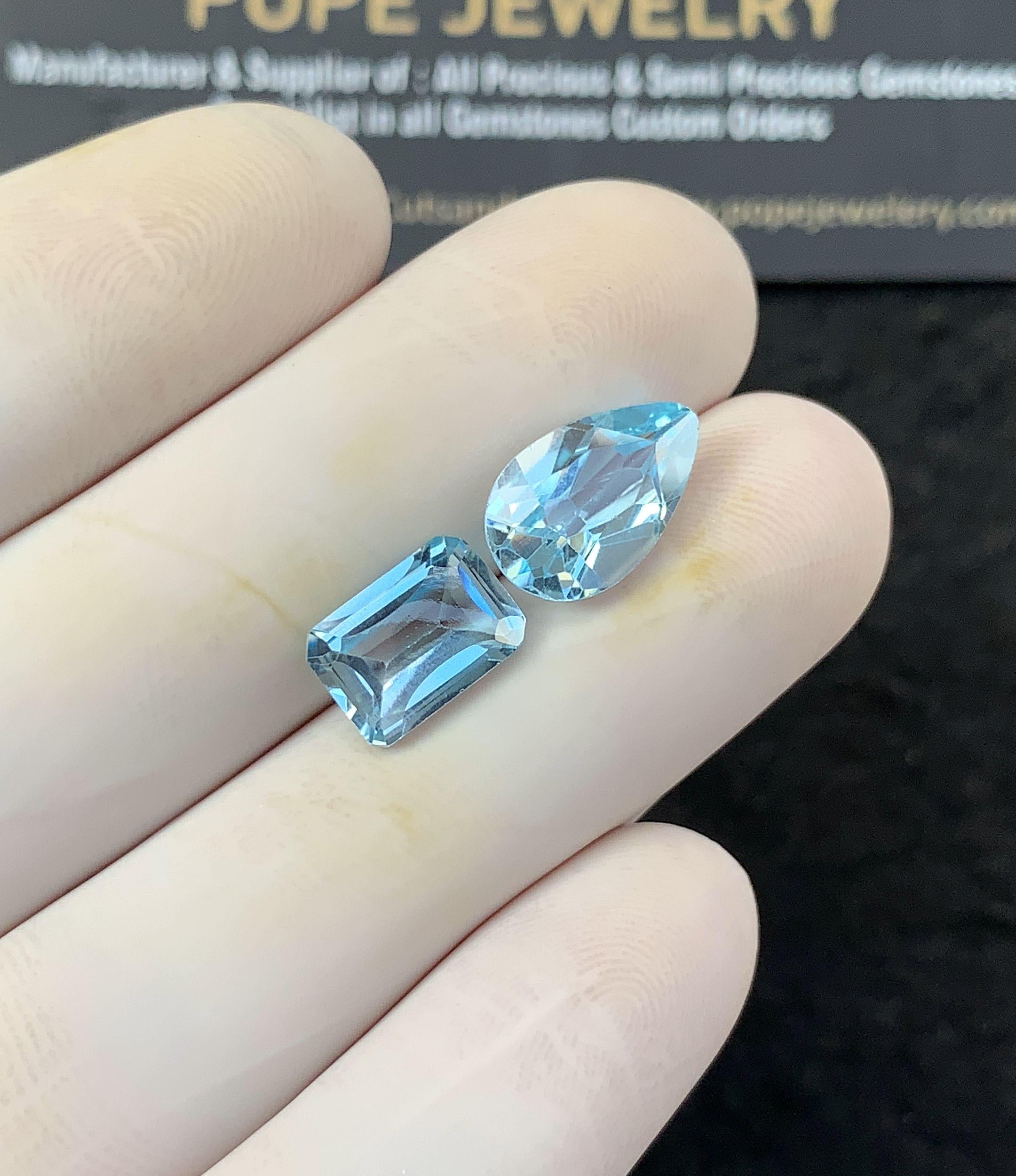 Natural Sky Blue Topaz Gemstone Faceted Cut Mix High Quality Loose Gemstone For Jewelry Making Wholesalegems 10-12 MM Size 2 Pcs SM25153
