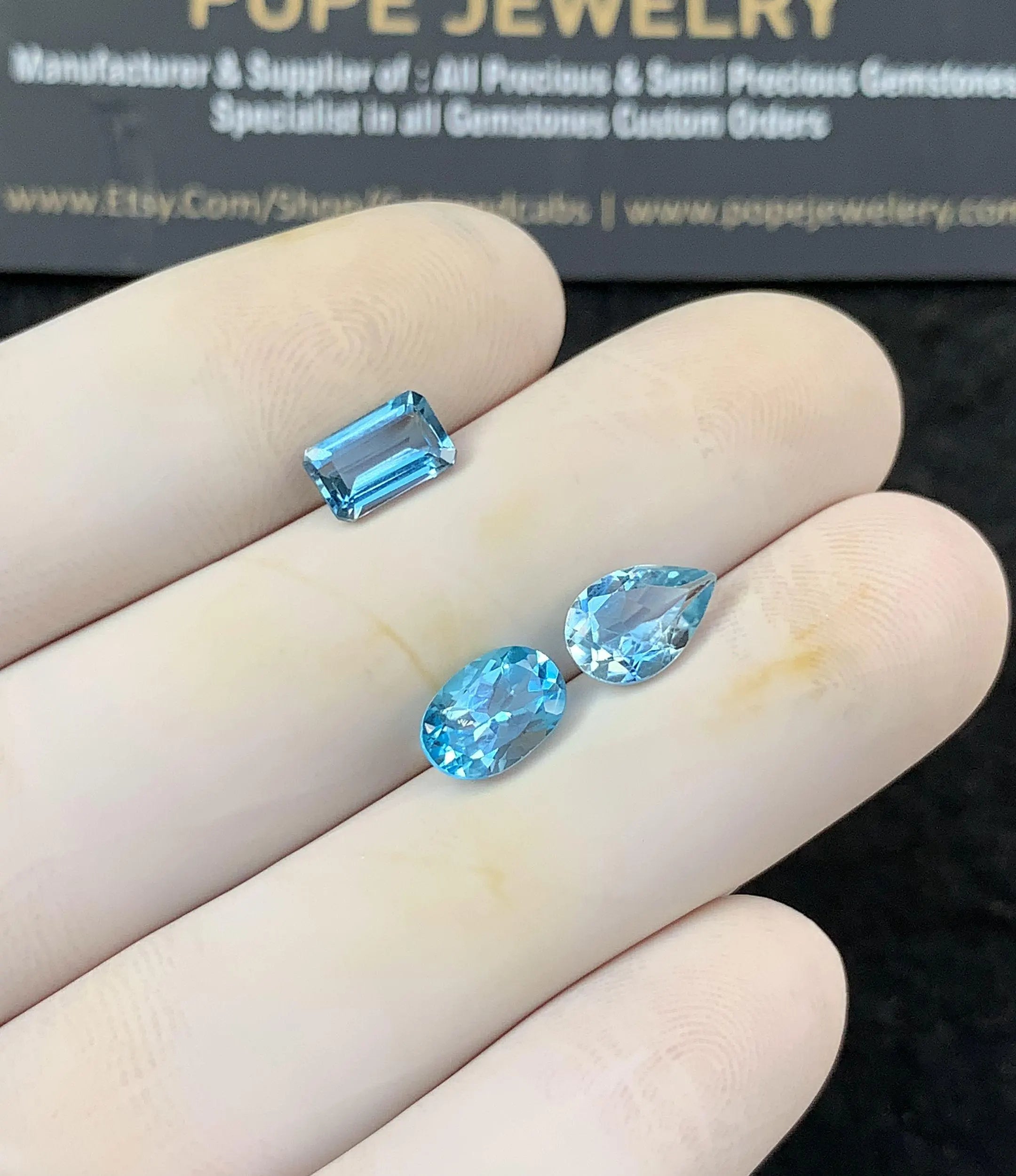 Natural Sky Blue Topaz Gemstone Faceted Cut Mix High Quality Loose Gemstone For Jewelry Making Wholesalegems 7-9 MM Size 3 Pcs SM25156
