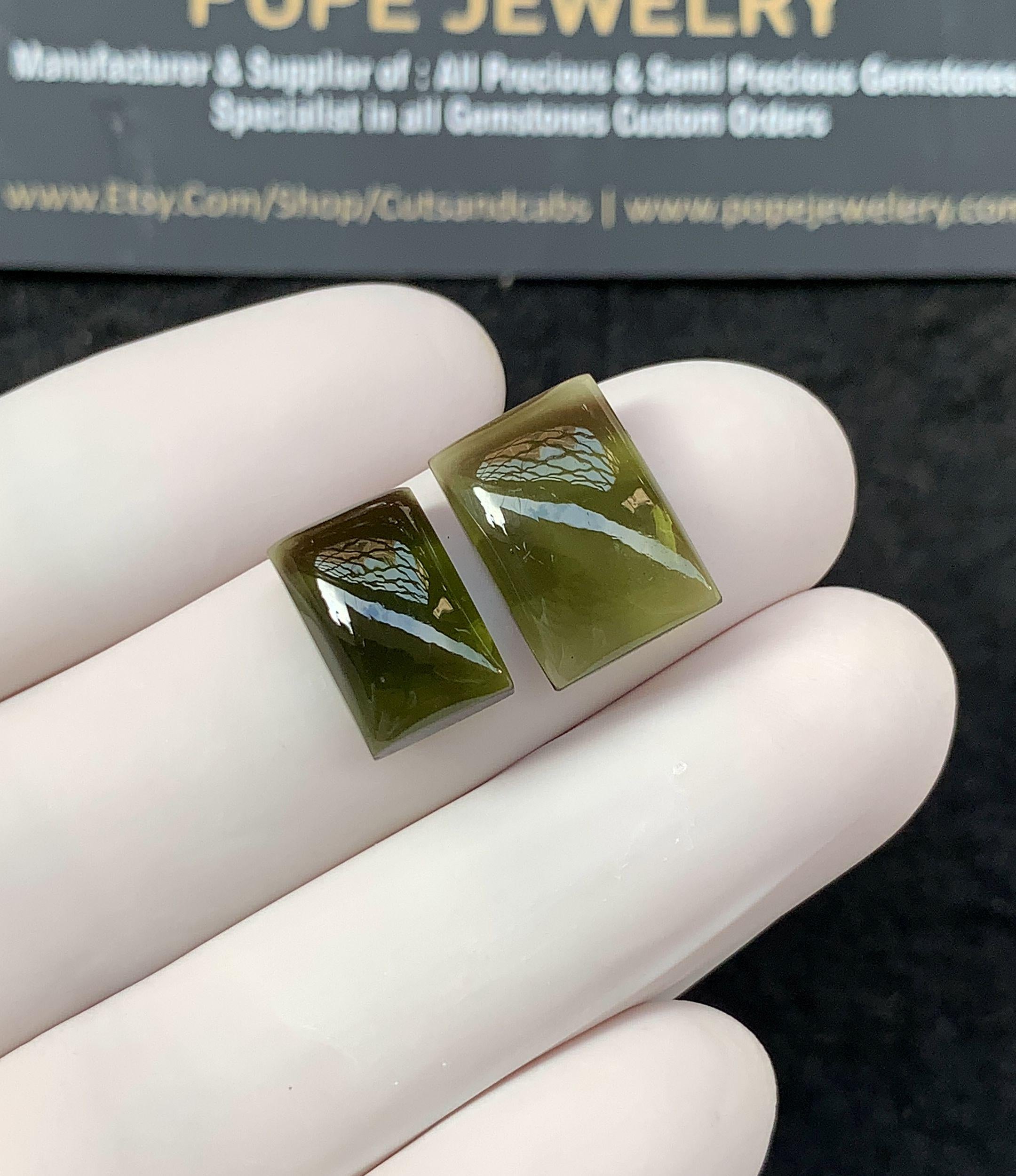 Natural Moldavite Gemstone Smooth Rectangle Shape Cabochon Loose Gemstone For Jewelry Making Wholesalegems 12-14 MM Size 2 Pcs SM25162