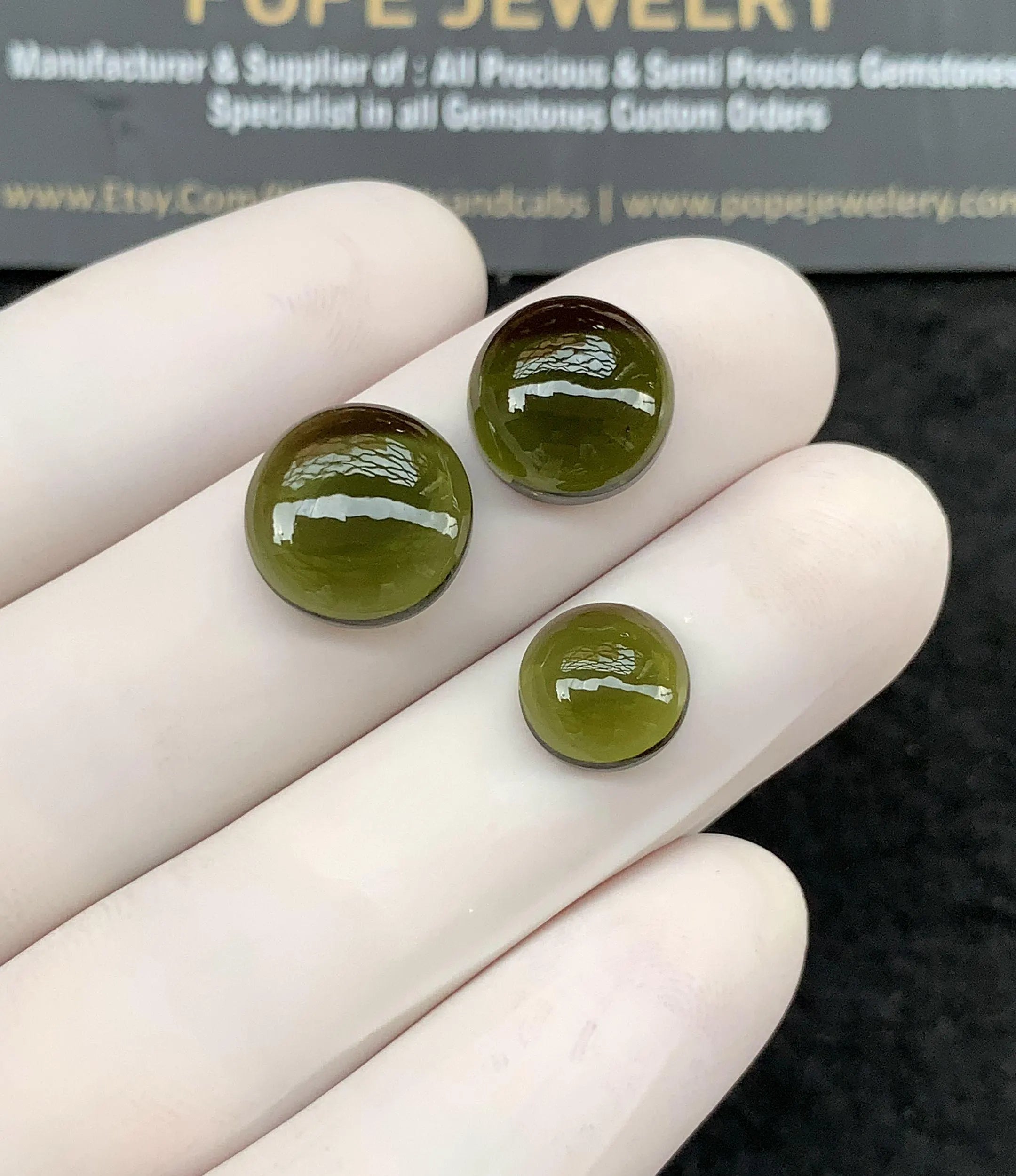 Natural Moldavite Gemstone Smooth Round Shape Cabochon Loose Gemstone For Jewelry Making Wholesalegems 9-12 MM Size 3 Pcs SM25165