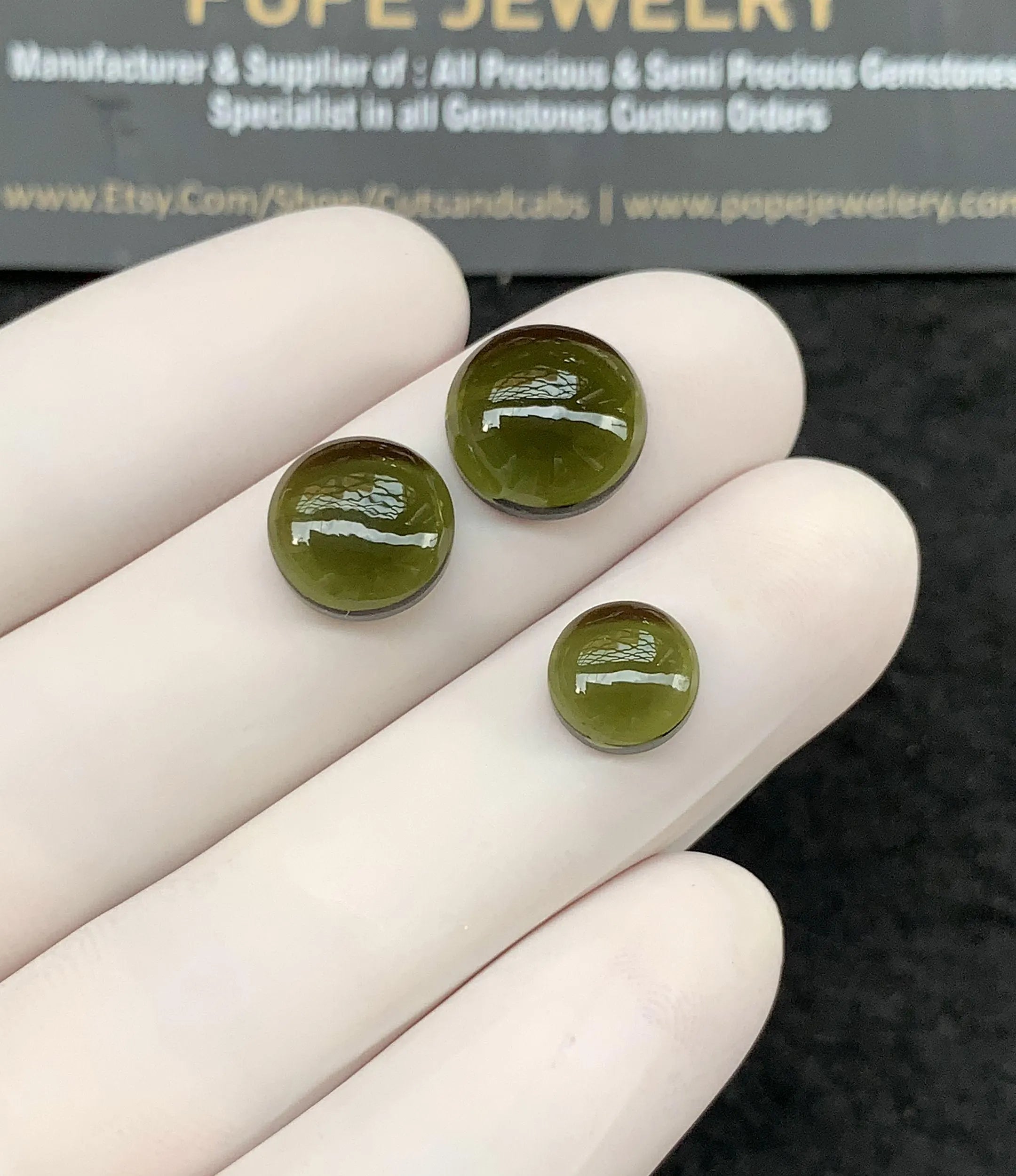 Natural Moldavite Gemstone Smooth Round Shape Cabochon Loose Gemstone For Jewelry Making Wholesalegems 8-11 MM Size 3 Pcs SM25166