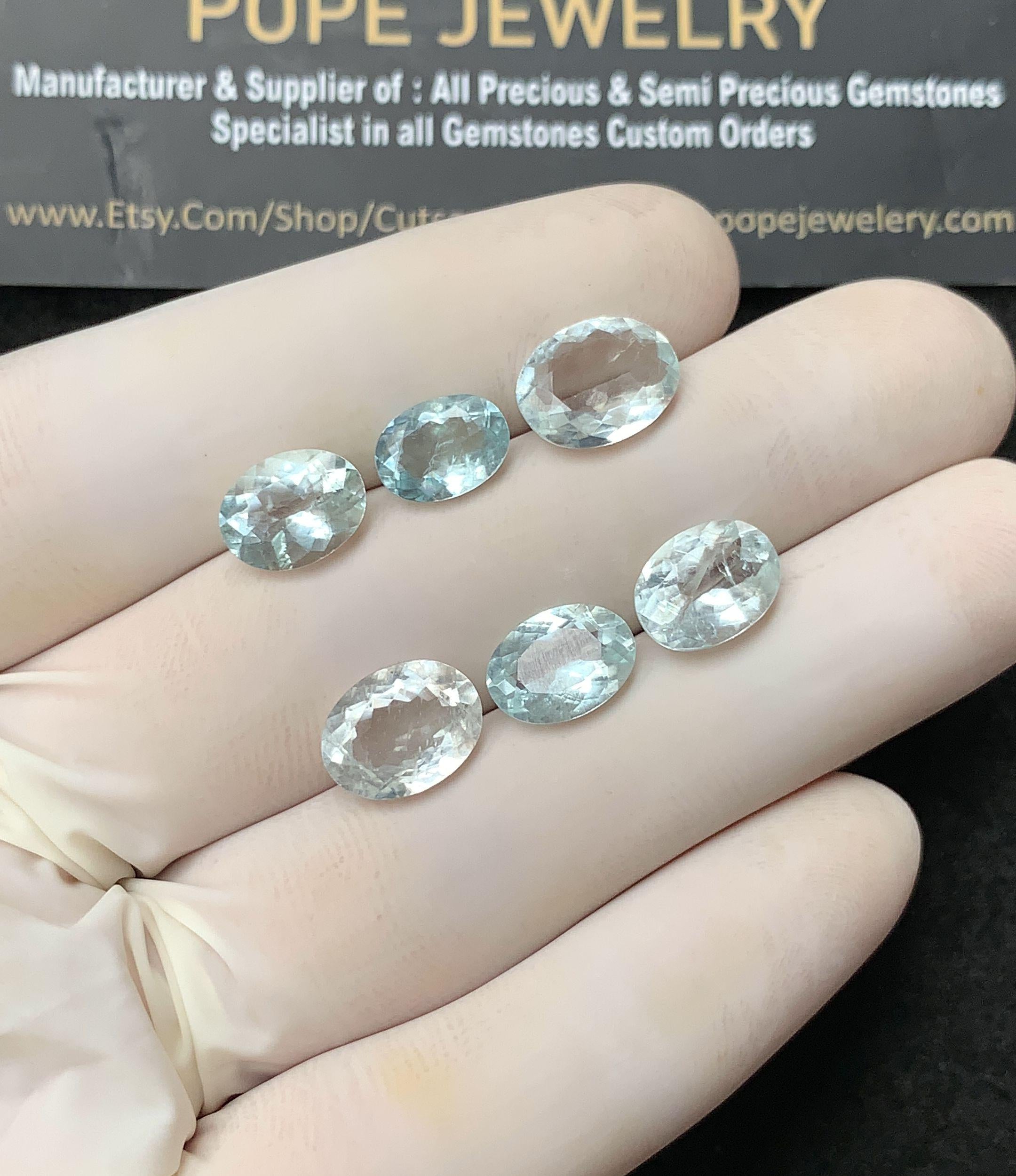 Natural Aquamarine Gemstone Faceted Cut Oval Shape High Quality Loose Gemstone For Jewelry Making Wholesalegems 9-11 MM Size 6 Pcs SM25177