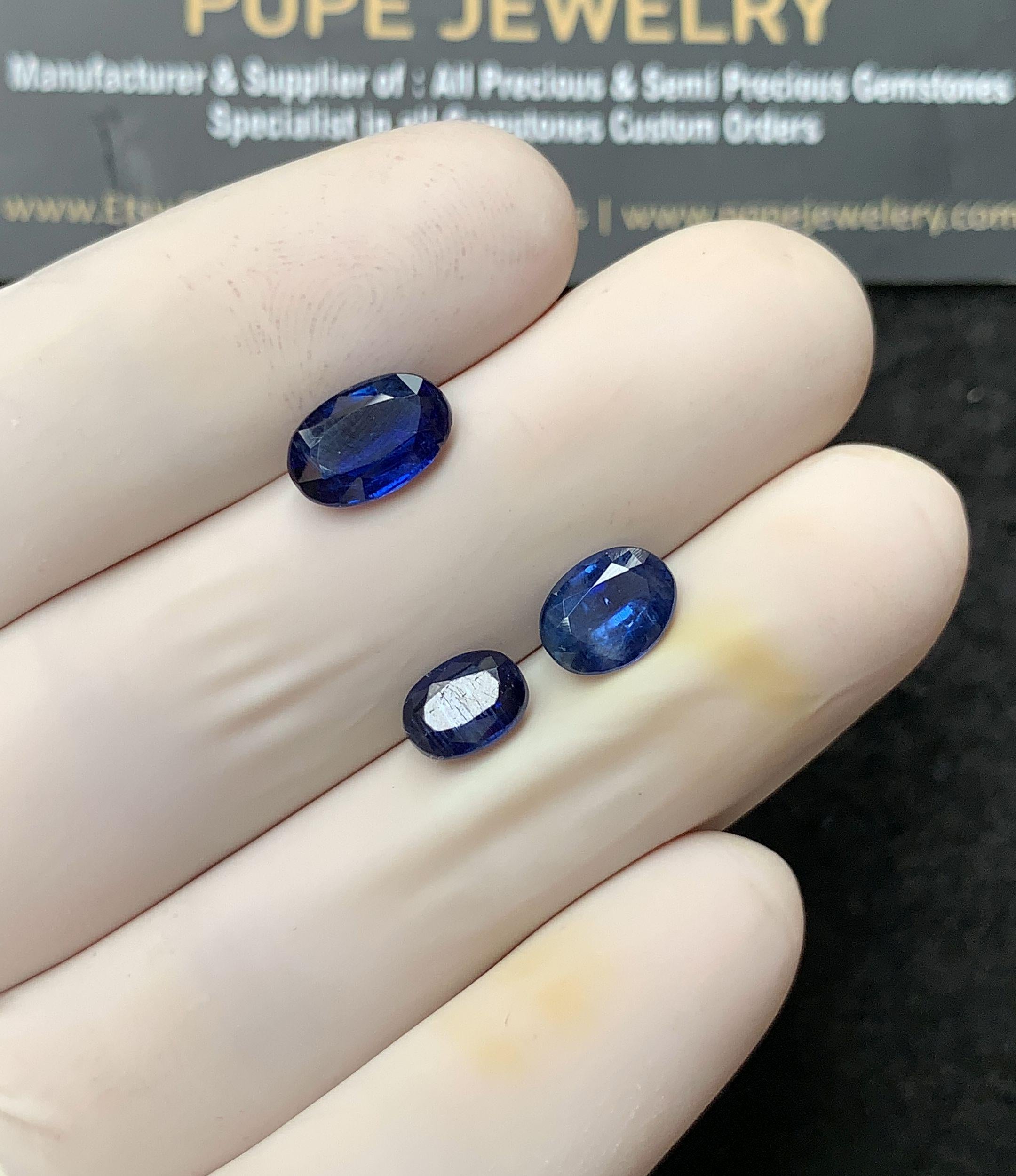 Natural Blue Sapphire Gemstone Faceted Cut Oval High Quality Loose Gemstone For Jewelry Making Wholesalegems 7-9 MM Size 3 Pcs SM25179