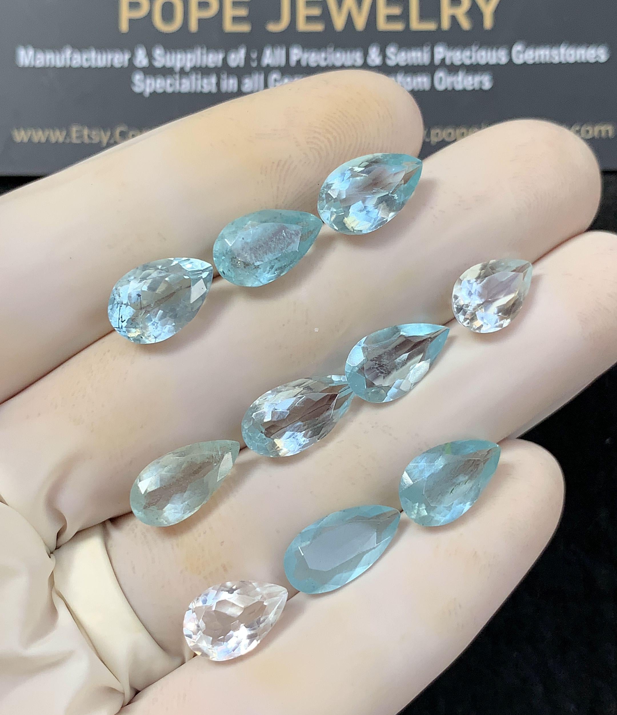 Natural Aquamarine Gemstone Faceted Cut Pear Shape High Quality Loose Gemstone For Jewelry Making Wholesalegems 10-13 MM Size 10 Pcs SM25187