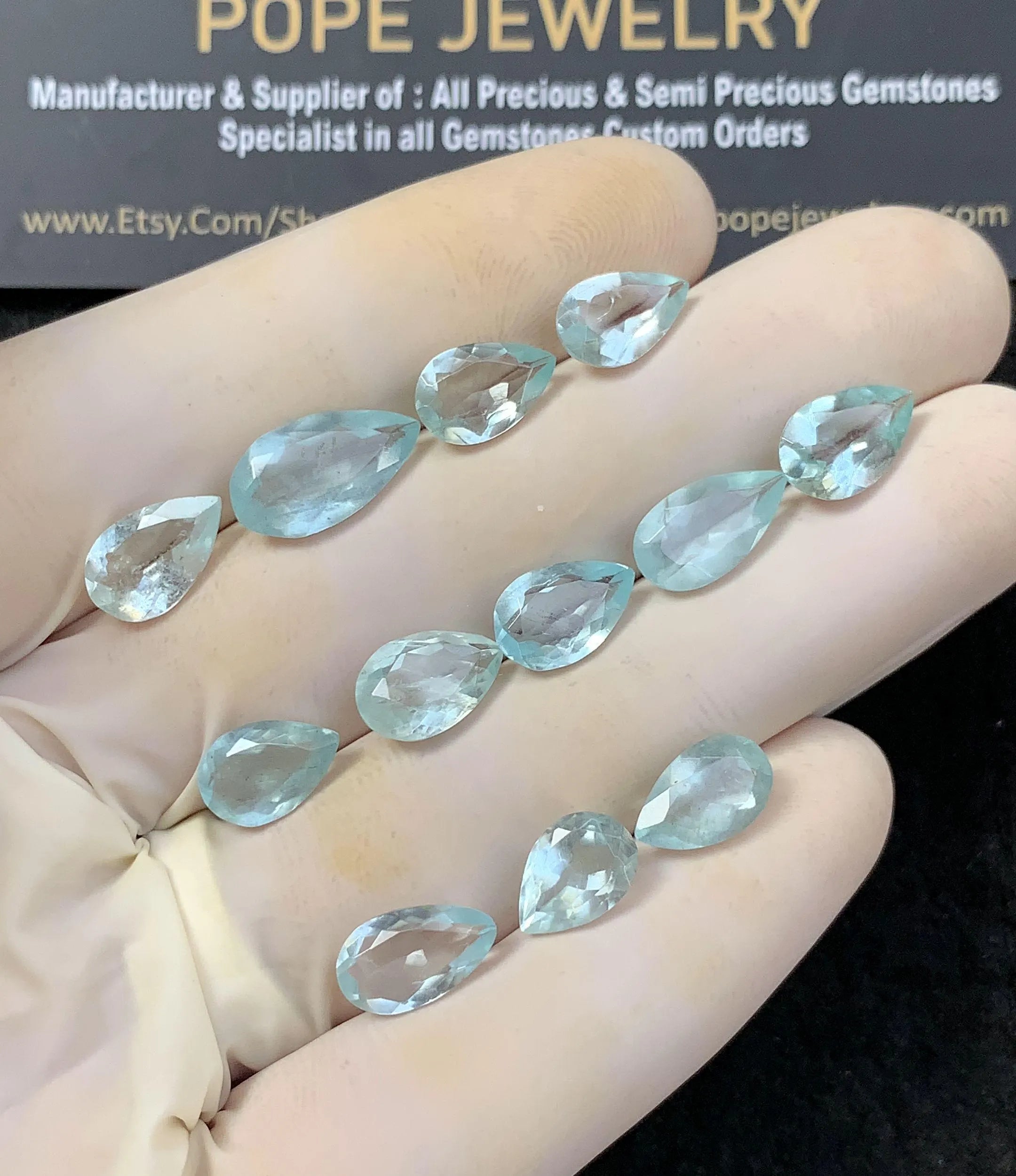 Natural Aquamarine Gemstone Faceted Cut Pear Shape High Quality Loose Gemstone For Jewelry Making Wholesalegems 9-14 MM Size 12 Pcs SM25188