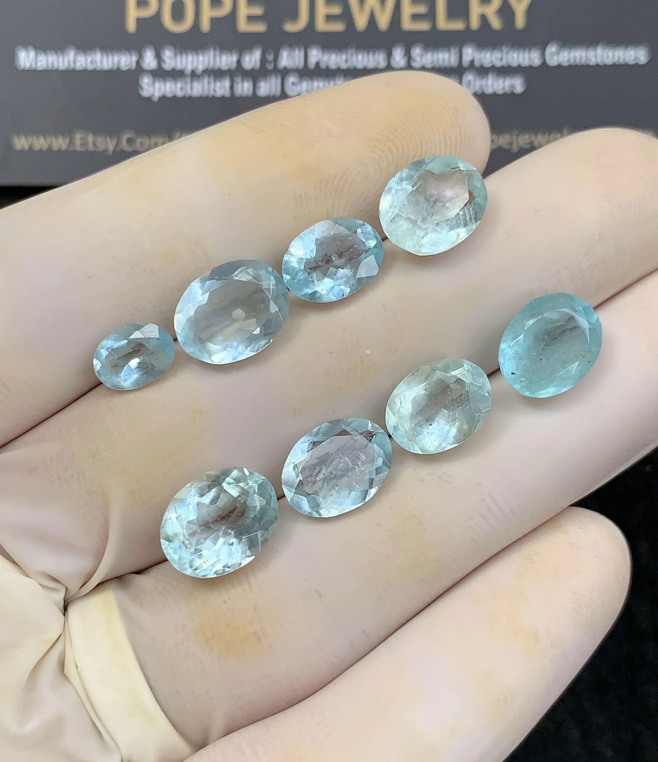 Natural Aquamarine Gemstone Faceted Cut Oval Shape High Quality Loose Gemstone For Jewelry Making Wholesalegems 8-11 MM Size 8 Pcs SM25194