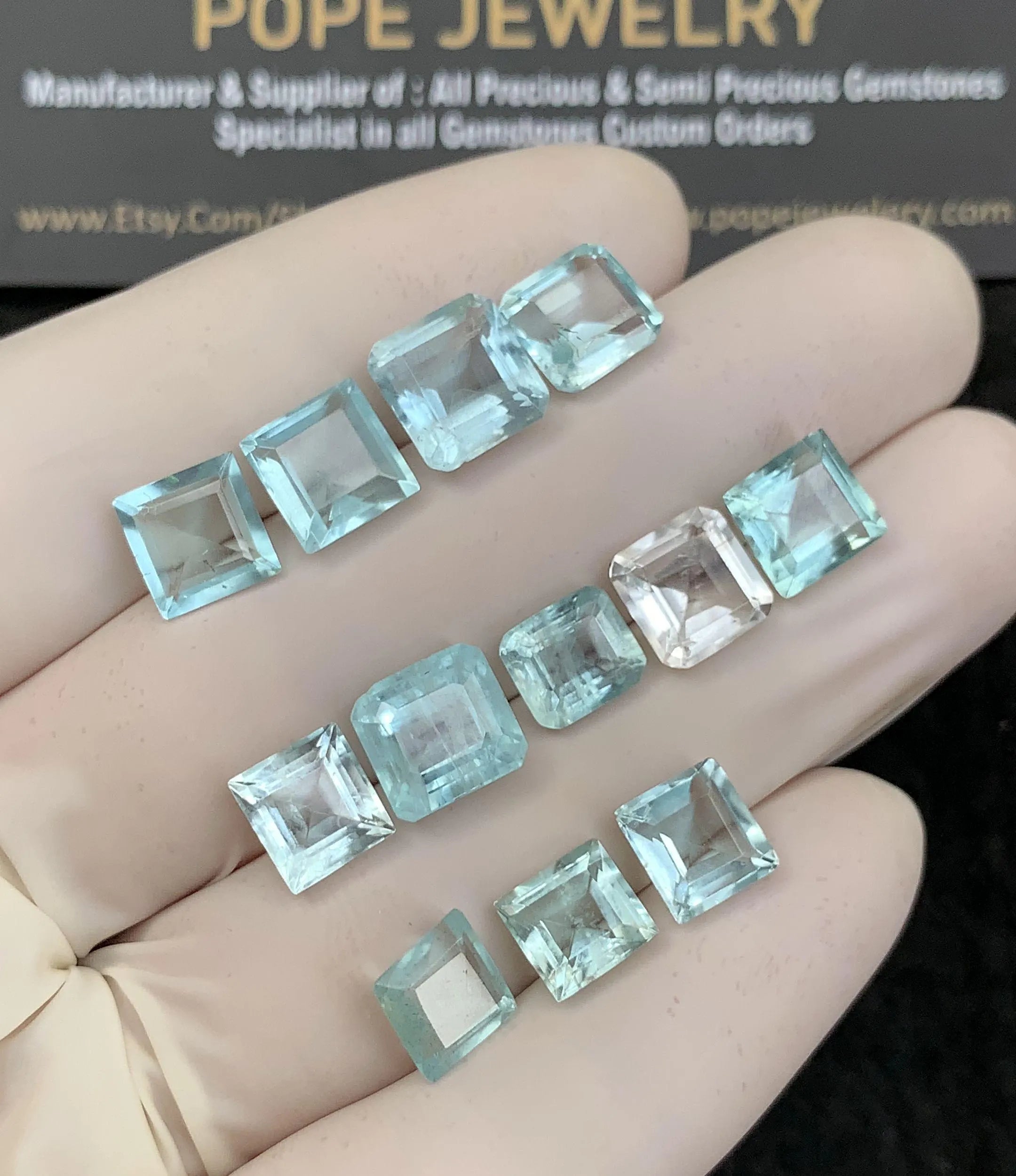 Natural Aquamarine Gemstone Faceted Cut Cushion High Quality Loose Gemstone For Jewelry Making Wholesalegems 7-9 MM Size 12 Pcs SM25198