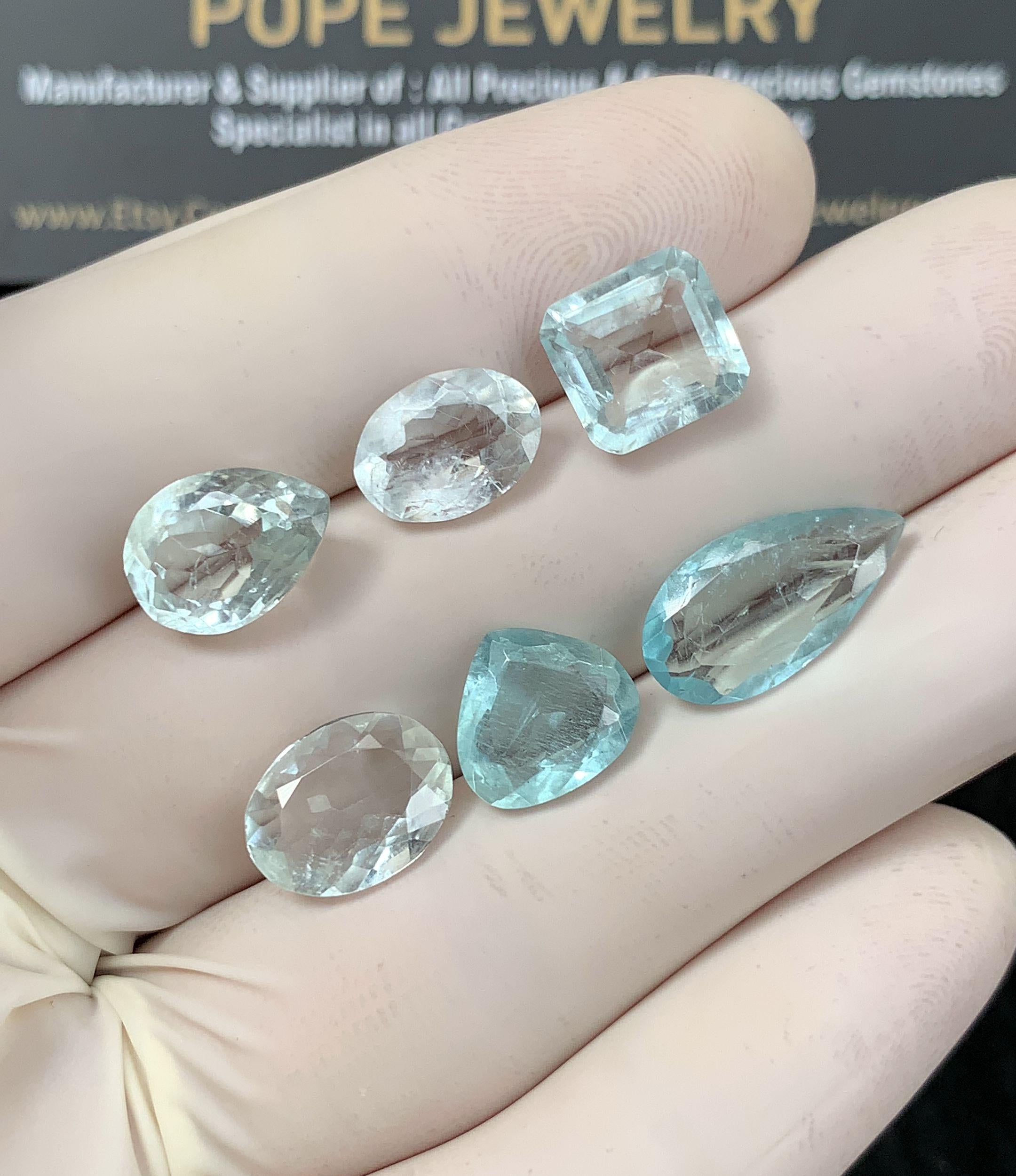 Natural Aquamarine Gemstone Faceted Cut Mix Shape High Quality Loose Gemstone For Jewelry Making Wholesalegems 9-16 MM Size 6 Pcs SM25203