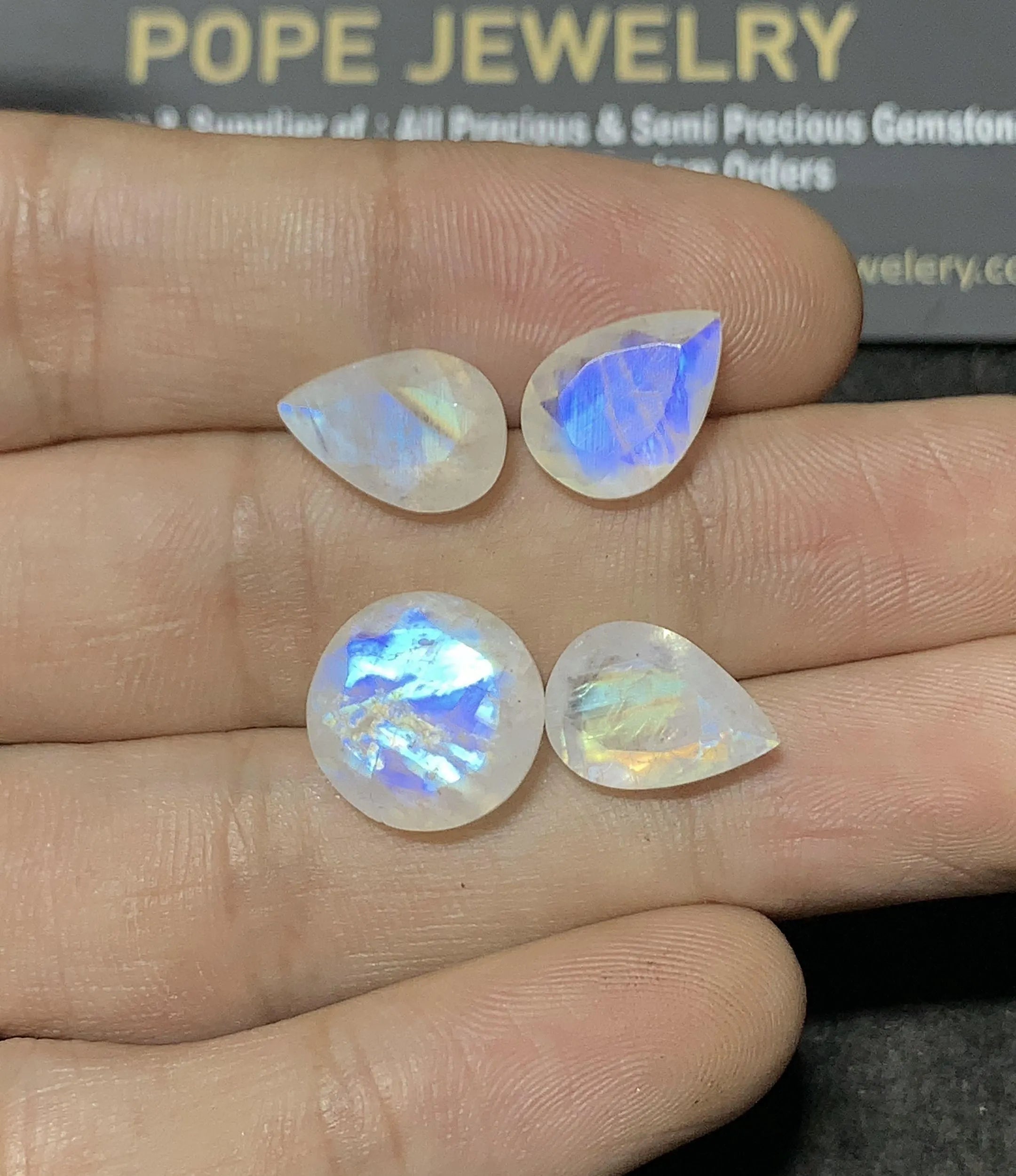 Natural Rainbow Moonstone Gemstone Faceted Cut Mix High Quality Loose Gemstone For Jewelry Making Wholesalegems  12-13 MM Size 4 Pcs SM24913