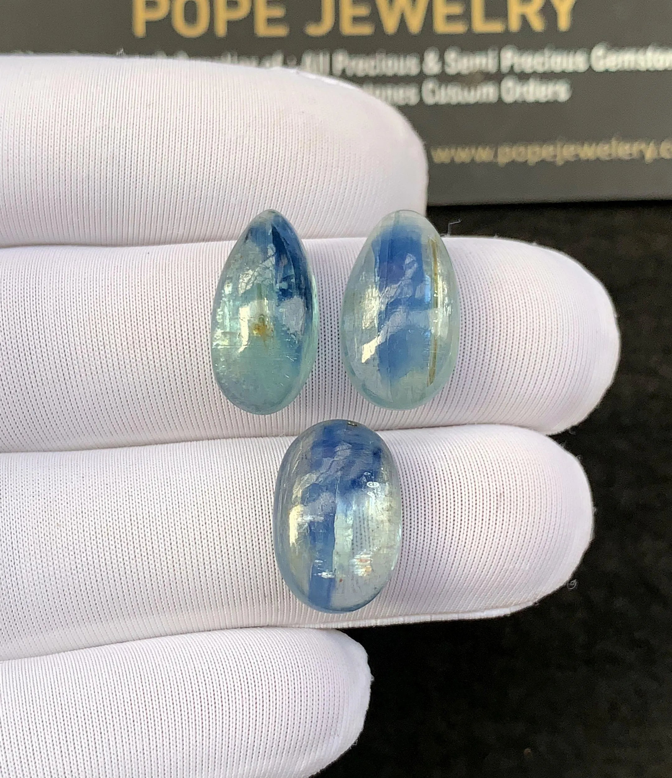 Natural Bicolor Aqua Kyanite Gemstone Smooth Mix Cabochon Loose Gemstone For Jewelry Making Wholesalegems 15-17 MM Size 3 Pcs SM24931