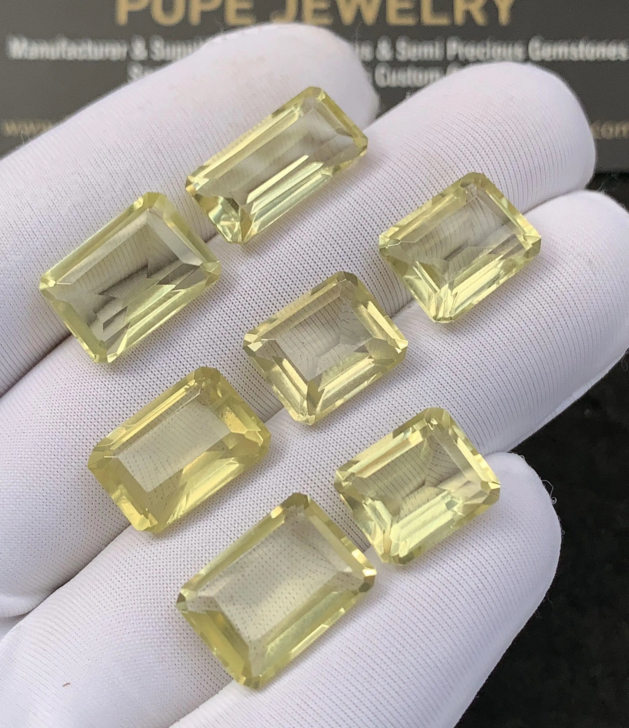 Natural Lemon Quartz Gemstone Faceted Cut Rectangle Shape Loose Gemstone For Jewelry Making Wholesalegems 12-16 MM Size 7 Pcs SM25236