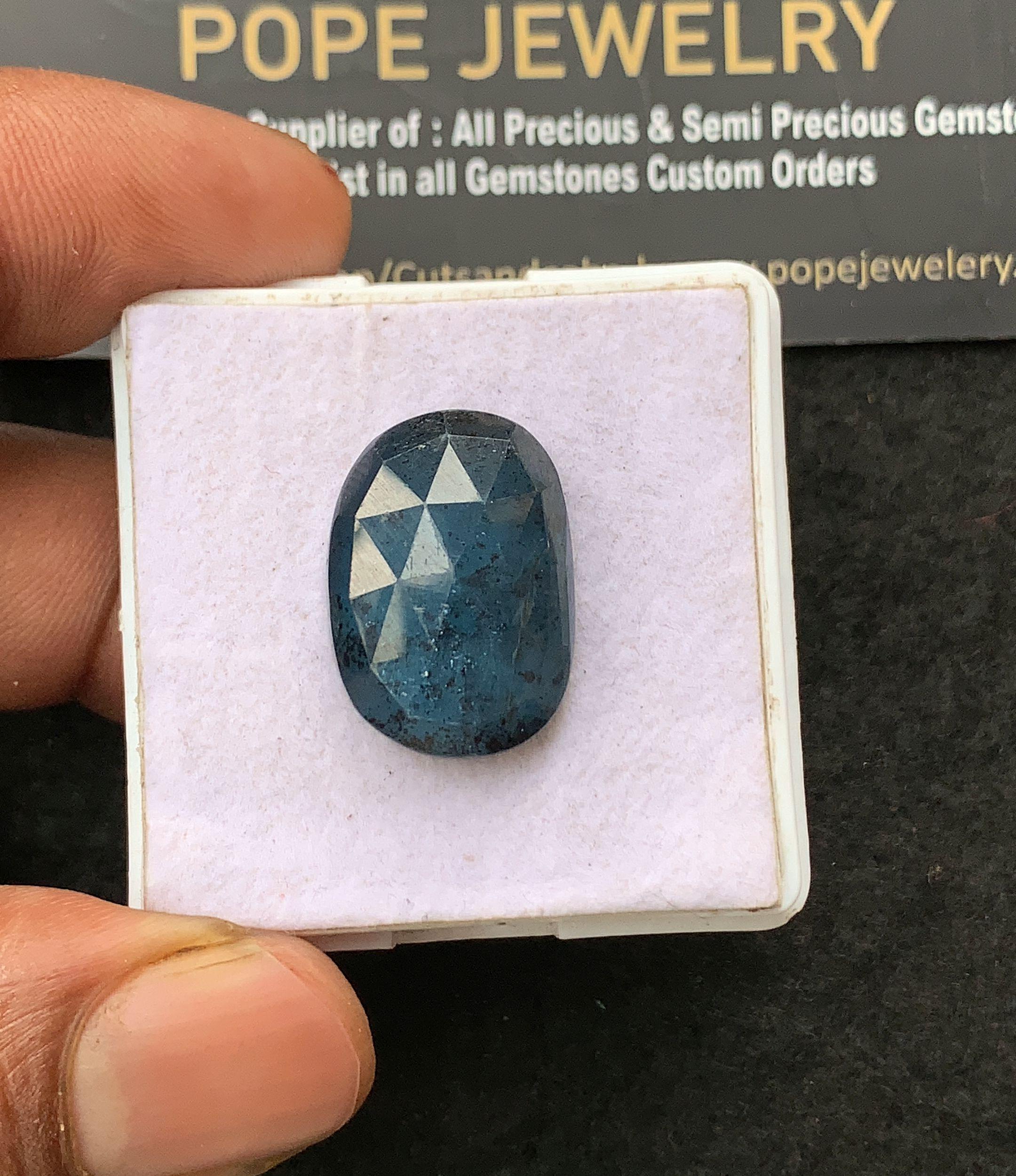 Natural Teal Kyanite Gemstone Rose Cut Fancy Cabochon Loose Gemstone For Jewelry Making Wholesalegems 21x15x6 MM Size SM25004