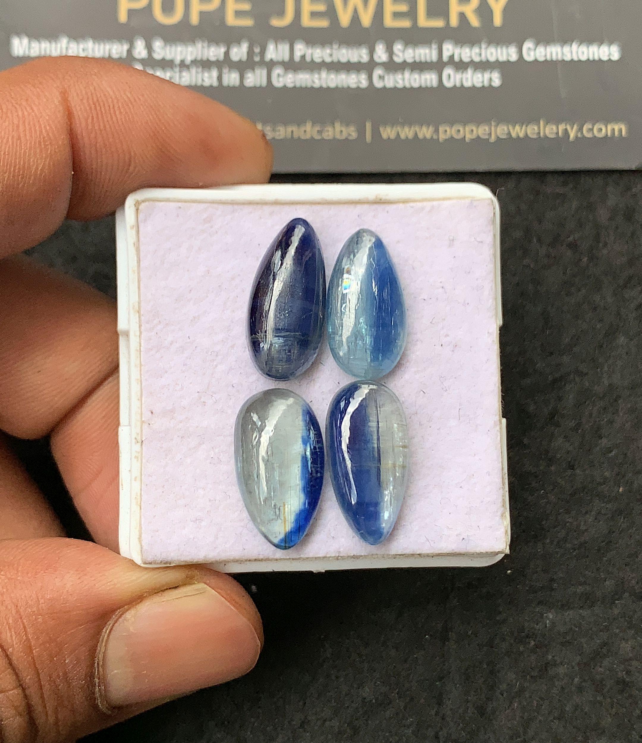 Natural Bicolor Kyanite Gemstone Smooth Pear Shape Cabochon Loose Gemstone For Jewelry Making Wholesalegems 16-18 MM Size 4 Pcs SM25013
