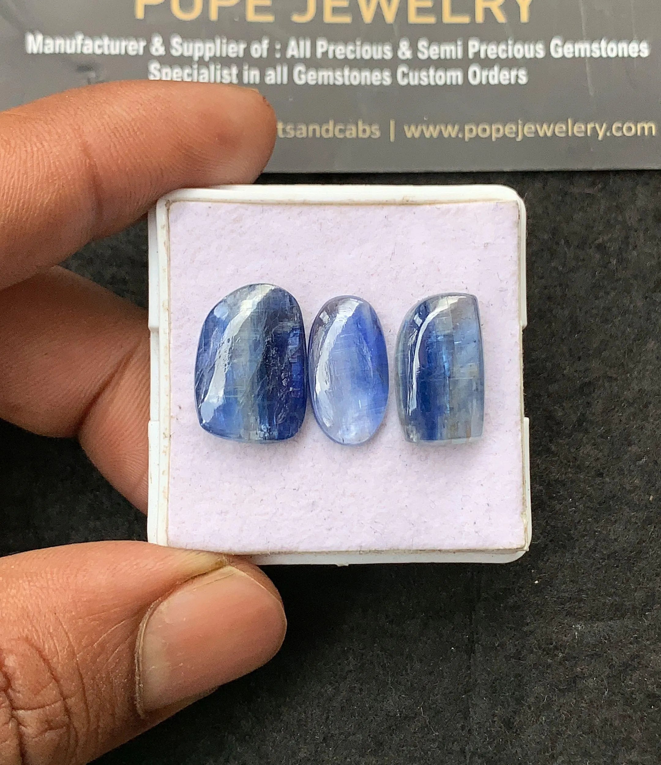 Natural Bicolor Kyanite Gemstone Smooth Fancy Shape Cabochon Loose Gemstone For Jewelry Making Wholesalegems 16-17 MM Size 3 Pcs SM25014