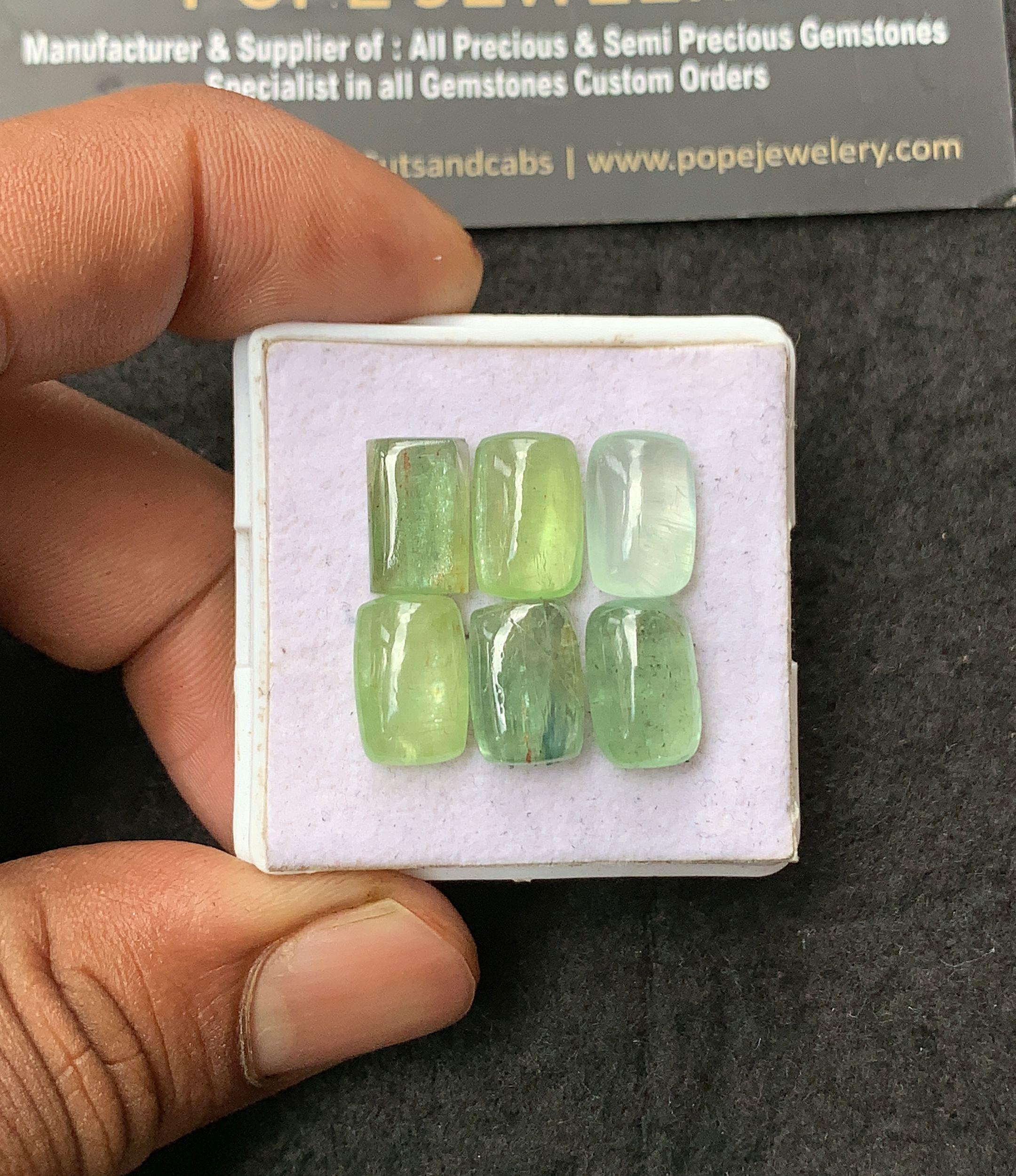 Natural Mint Kyanite Gemstone Smooth Rectangle Shape Cabochon Loose Gemstone For Jewelry Making Wholesalegems 11-12 MM Size 6 Pcs SM25018