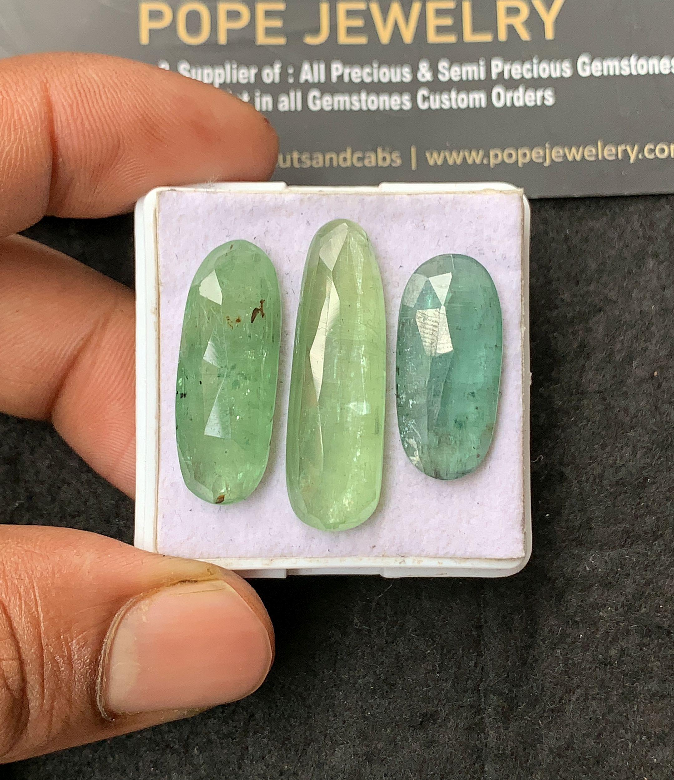 Natural Mint Kyanite Gemstone Rose Cut Oval Shape Cabochon Loose Gemstone For Jewelry Making Wholesalegems 23-32 MM Size 3 Pcs SM25024