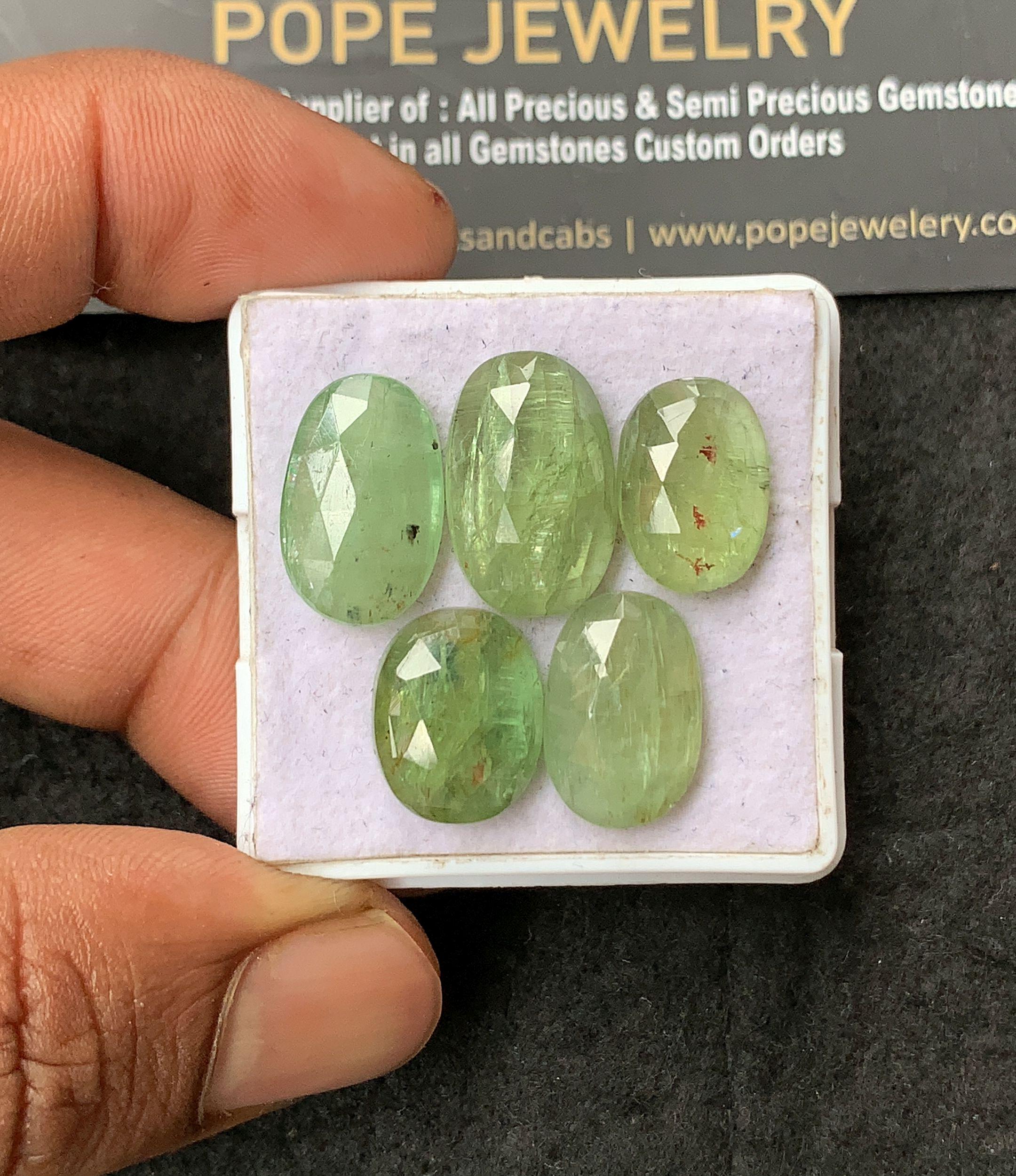 Natural Mint Kyanite Gemstone Rose Cut Oval Shape Cabochon Loose Gemstone For Jewelry Making Wholesalegems 14-18 MM Size 5 Pcs SM25026