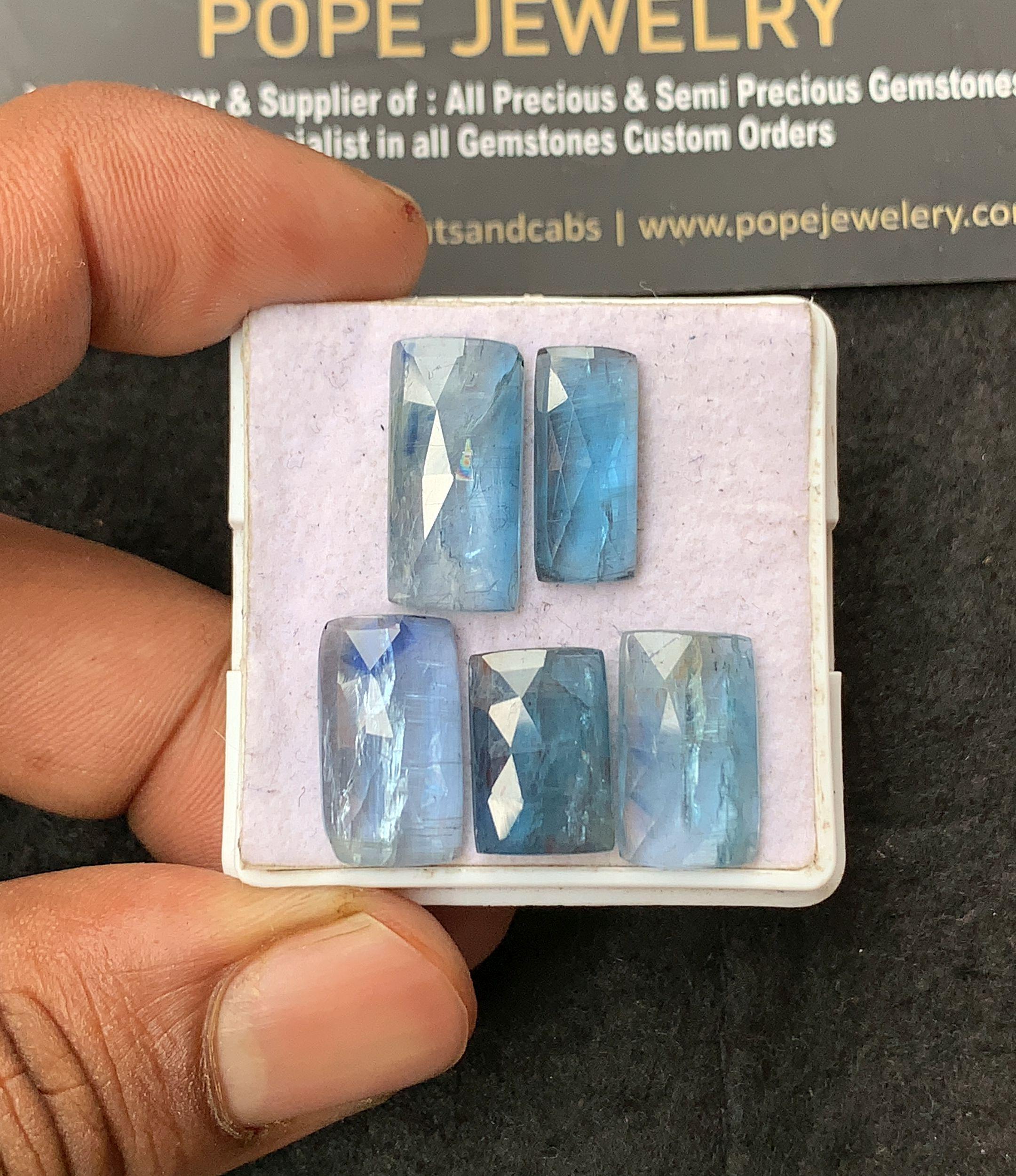 Natural Aqua Kyanite Gemstone Rose Cut Rectangle Shape Cabochon Loose Gemstone For Jewelry Making Wholesalegems 14-18 MM Size 5 Pcs SM25028