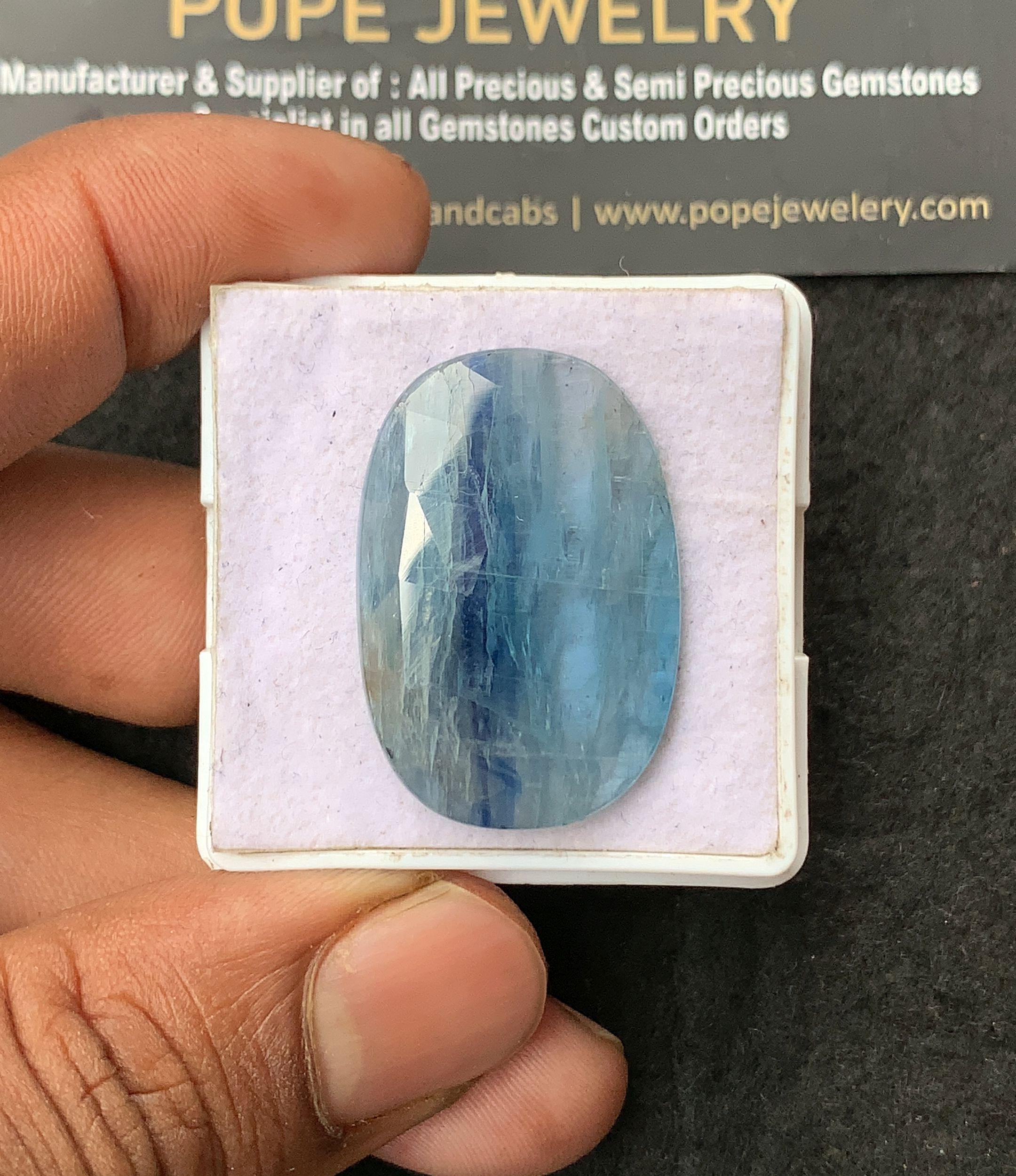Natural Aqua Kyanite Gemstone Rose Cut Oval Shape Cabochon Loose Gemstone For Jewelry Making Wholesalegems 32x22x5 MM Size SM25034
