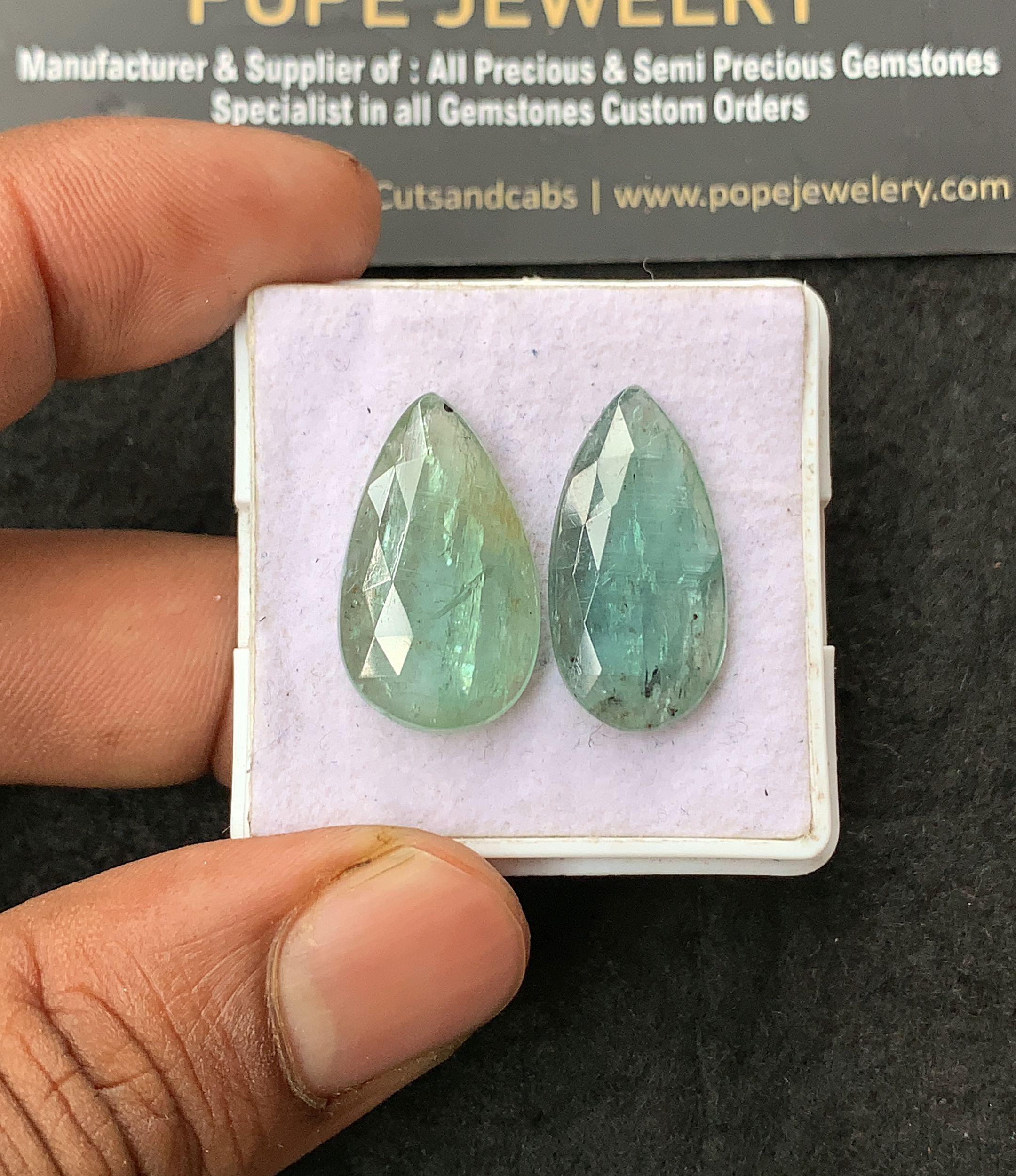 Natural Mint Kyanite Gemstone Rose Cut Pear Shape Cabochon Loose Gemstone For Jewelry Making Wholesalegems 23-24 MM Size 2 Pcs SM25035