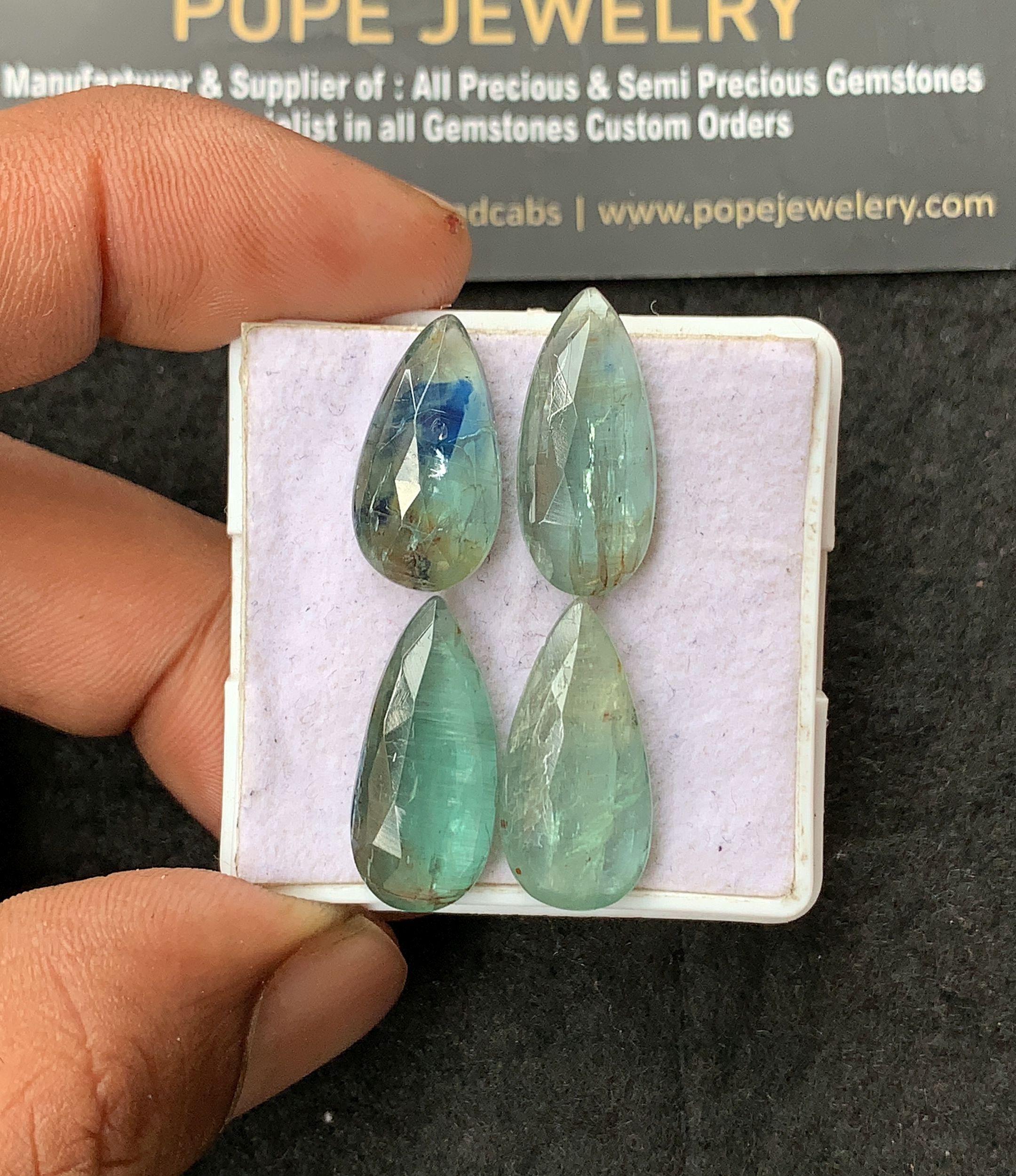 Natural Mint Kyanite Gemstone Rose Cut Pear Shape Cabochon Loose Gemstone For Jewelry Making Wholesalegems 18-22 MM Size 4 Pcs SM25036