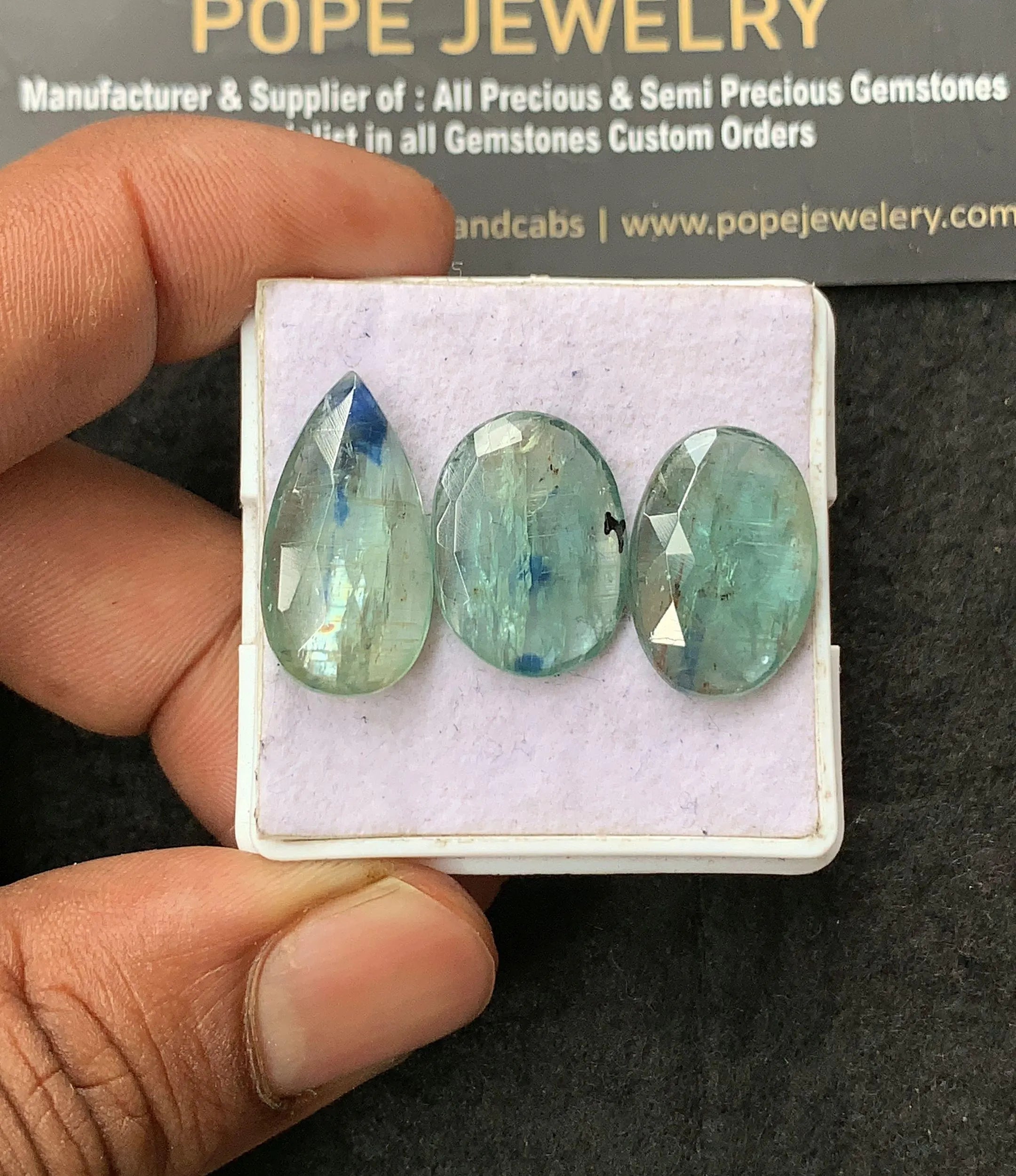 Natural Mint Kyanite Gemstone Rose Cut Mix Shape Cabochon Loose Gemstone For Jewelry Making Wholesalegems 18-22 MM Size 3 Pcs SM25037