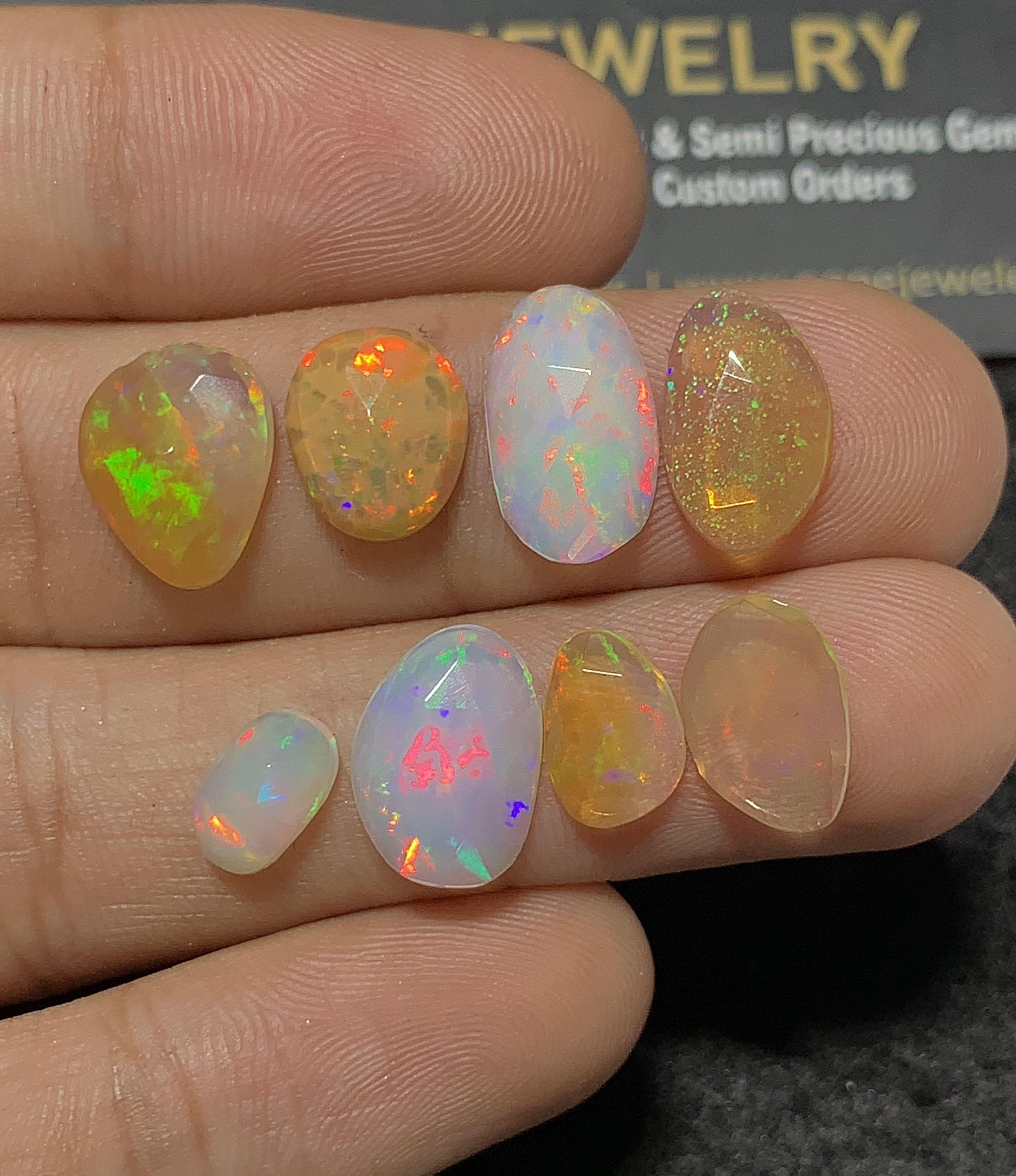 Natural Ethiopian Opal Gemstone Rose Cut Fancy Cabochon Loose Gemstone For Jewelry Making Wholesalegems 8-13 MM Size 8 Pcs SM25081