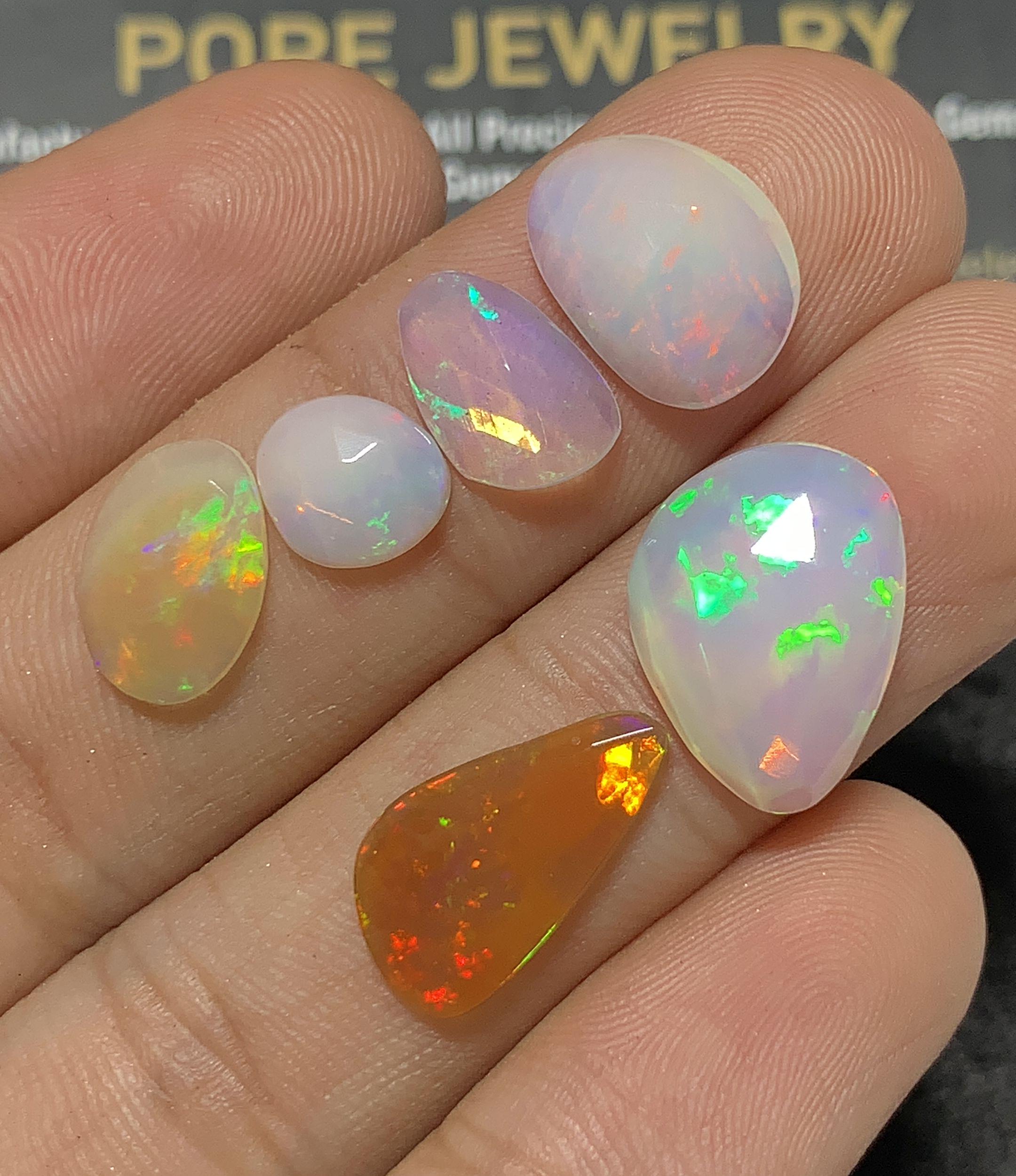 Natural Ethiopian Opal Gemstone Rose Cut Fancy Cabochon Loose Gemstone For Jewelry Making Wholesalegems 8-16 MM Size 6 Pcs SM25083