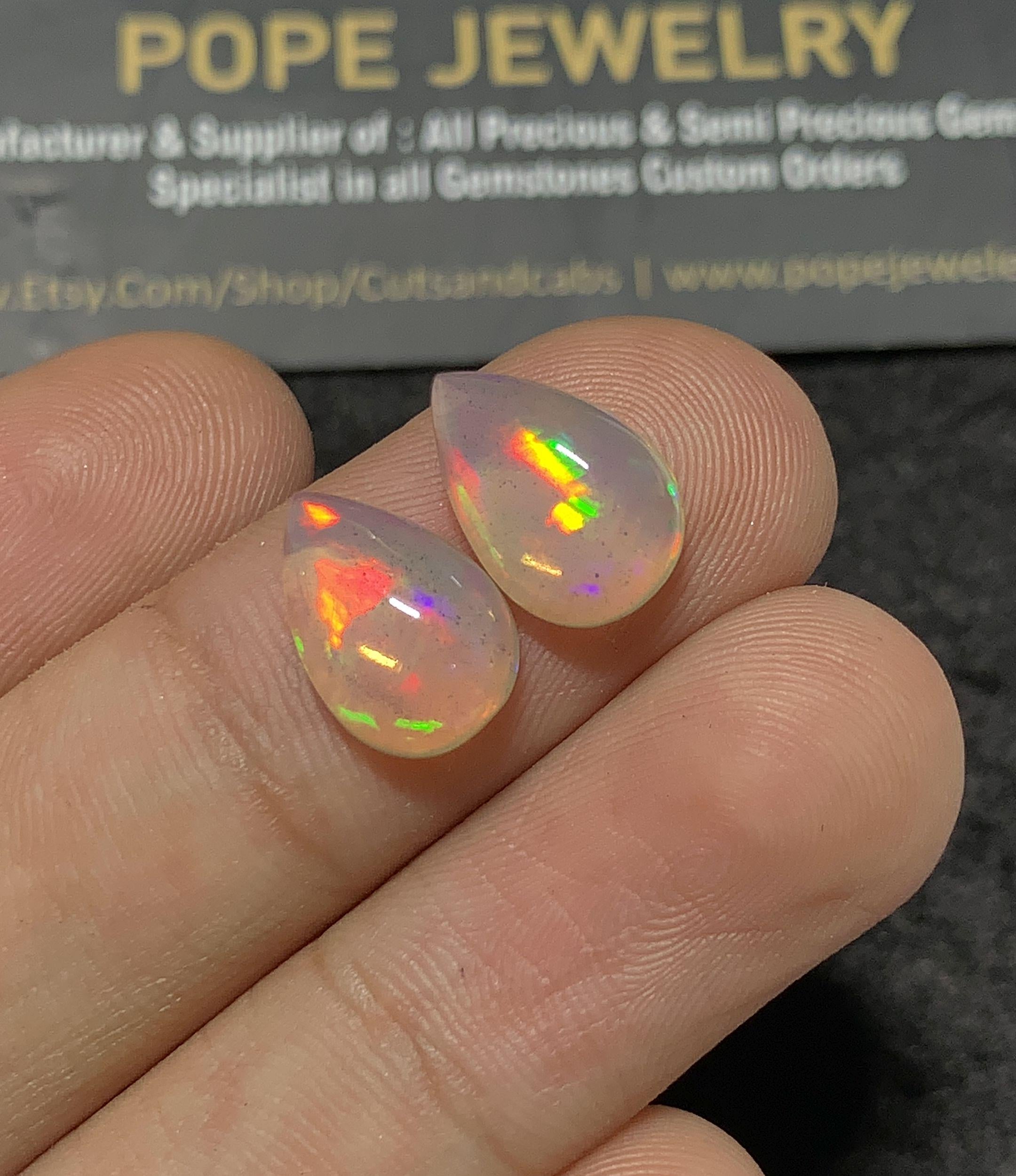 Natural Ethiopian Opal Gemstone Smooth Pear Shape Cabochon Loose Gemstone For Jewelry Making Wholesalegems 12x8 MM Size 2 Pcs SM25084