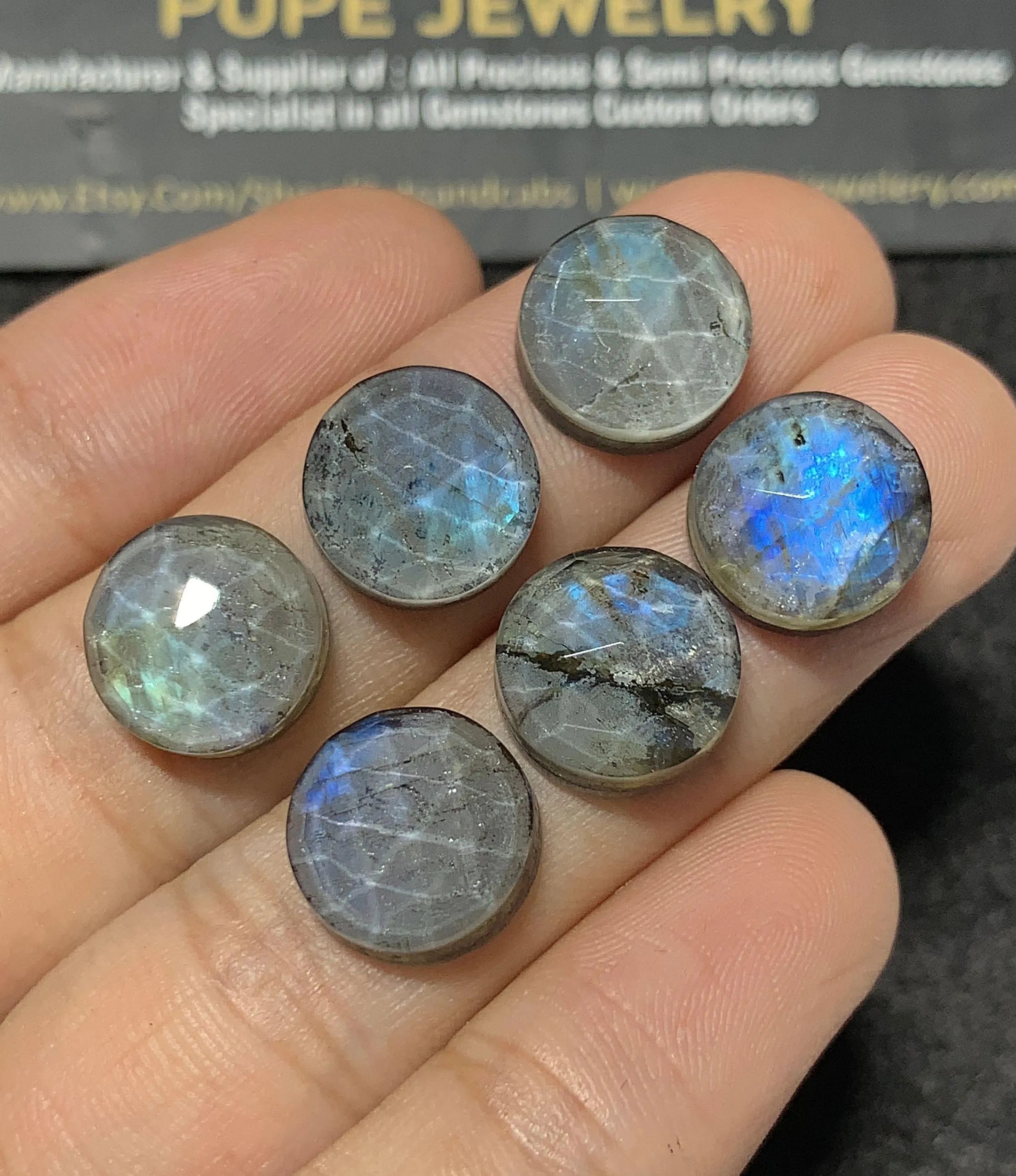 Natural Labradorite Rose Cut Round Shape Cabochon Loose Gemstone For Jewelry Making Wholesalegems 12 MM Size 6 Pcs SM25096