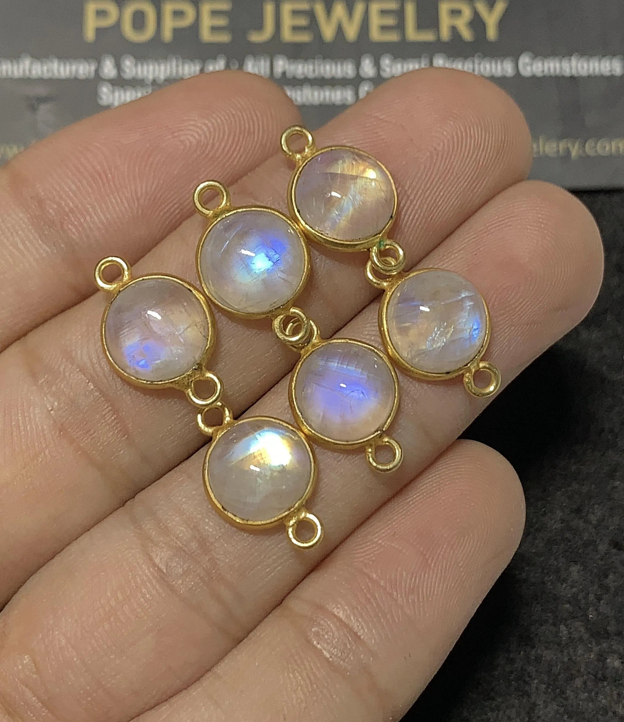 Natural Rainbow Moonstone Gemstone Smooth Round Shape Cabochon Loose Gemstone For Jewelry Making Wholesalegems 9 MM Size 6 Pcs SM25101