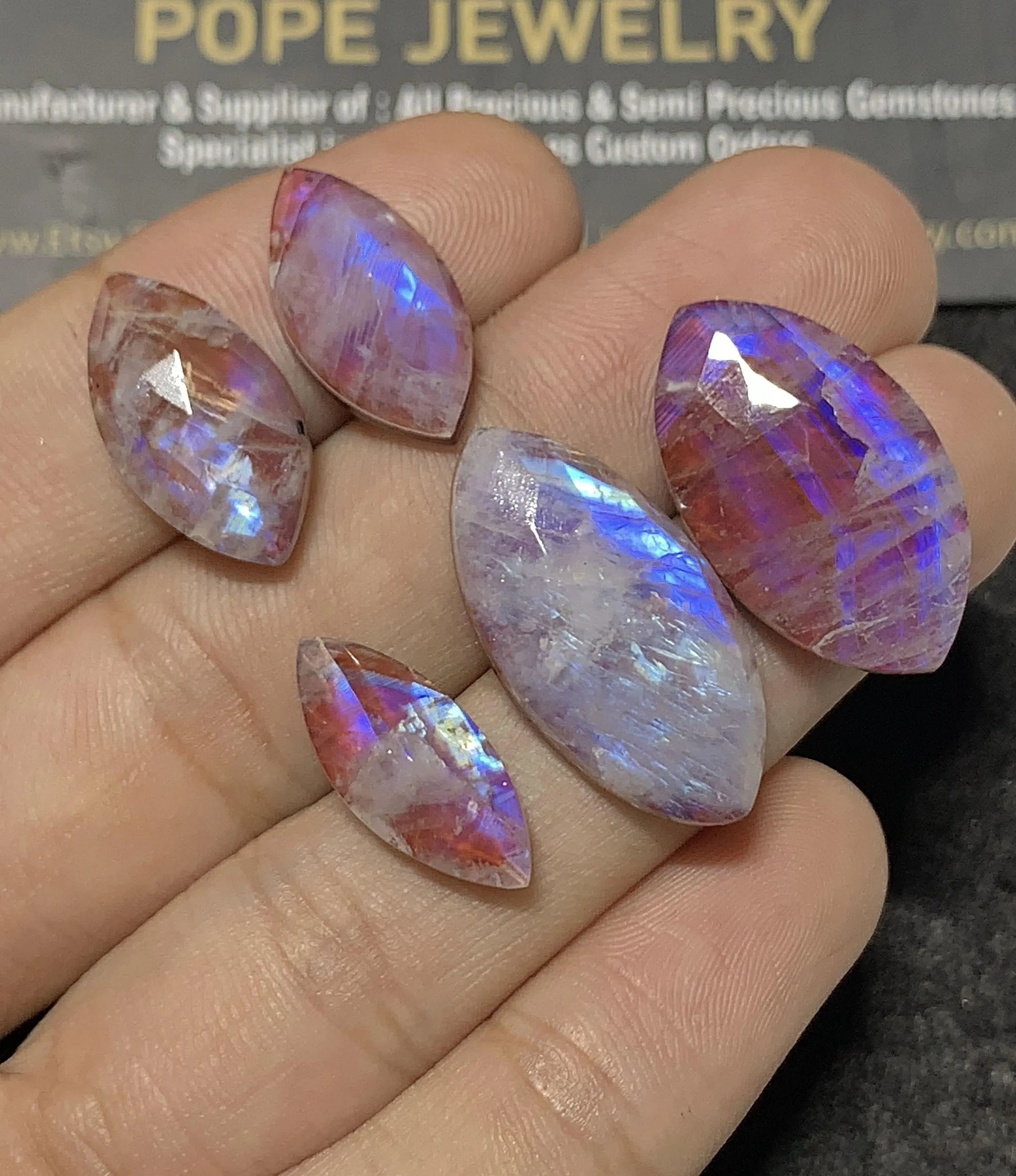 Natural Rainbow Moonstone & Red Jasper Doublet Gemstone Rose Cut Marquise Cabochon Loose Gemstone For Jewelry Making Wholesalegems 18-25 MM Size 5 Pcs SM25102