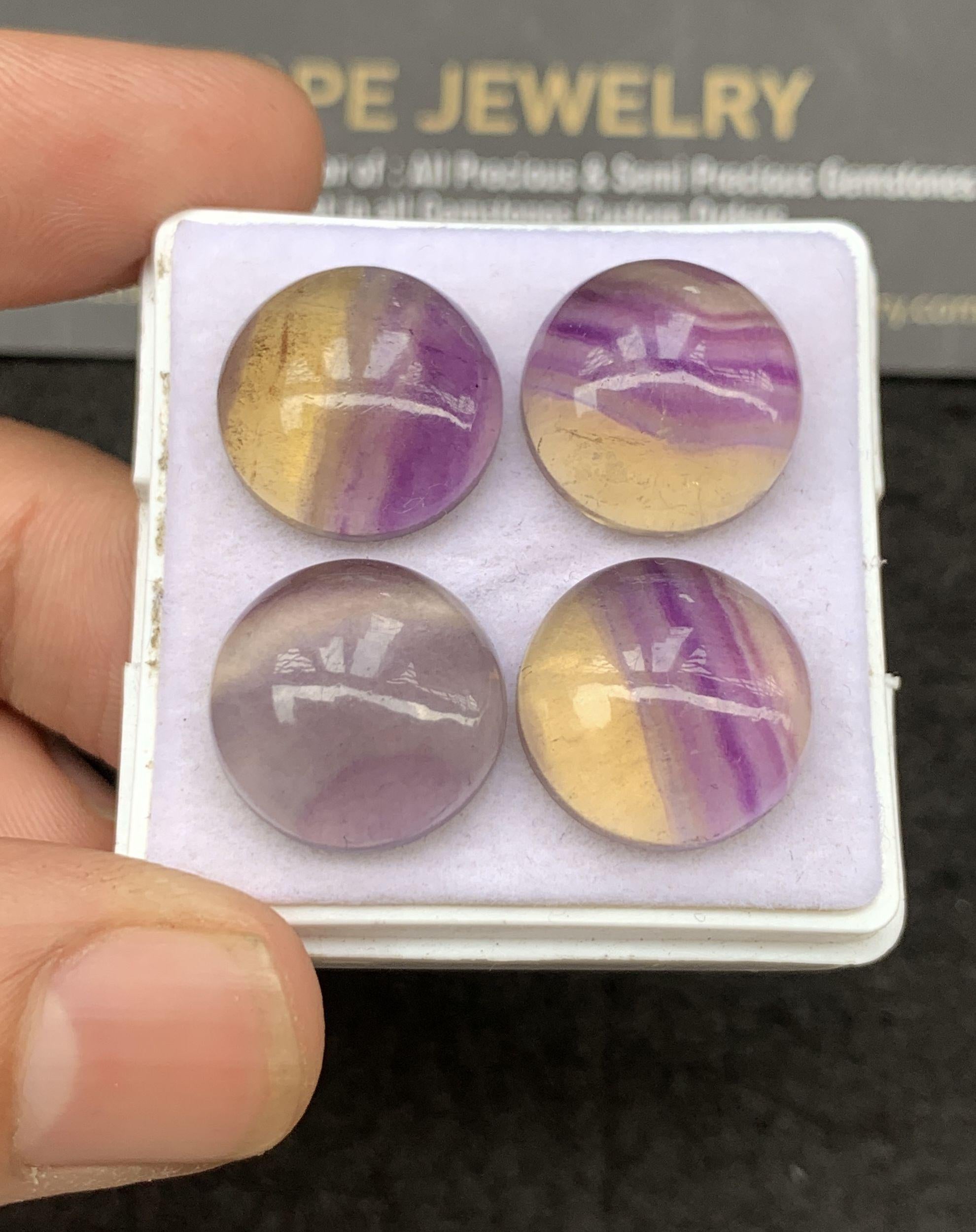 Natural Fluorite Gemstone Smooth Round Shape Cabochon Loose Gemstone For Jewelry Making Wholesalegems 15 MM Size 4 Pcs SM25308