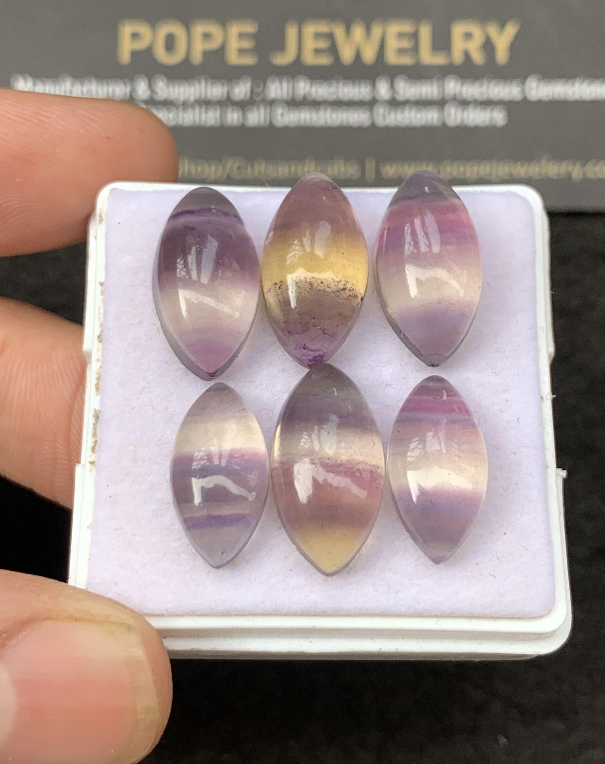 Natural Fluorite Gemstone Doublet Smooth Marquise Shape Cabochon Loose Gemstone For Jewelry Making Wholesalegems 16-18 MM Size 6 Pcs SM25316