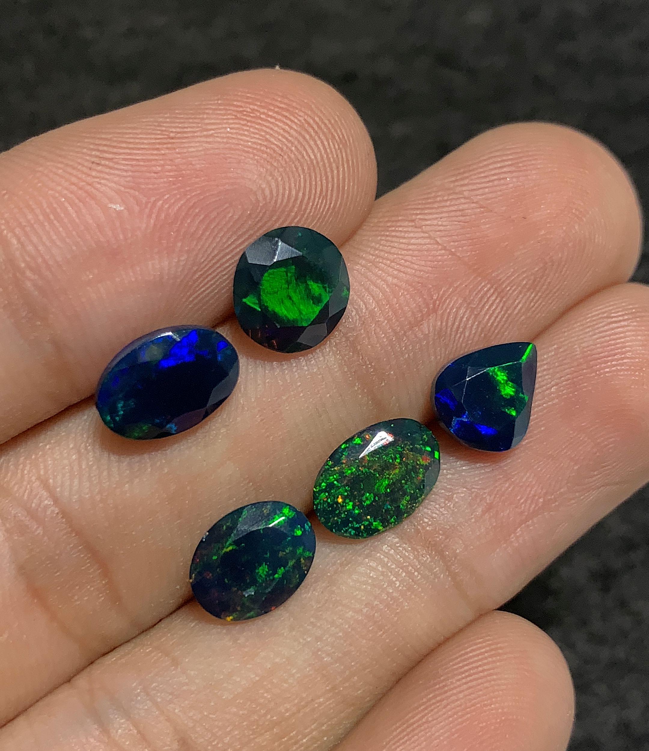 Natural Black Ethiopian Opal Gemstone Faceted Cut Mix Loose Gemstone For Jewelry Making Wholesalegems  8-9 MM Size 5 Pcs SM25115