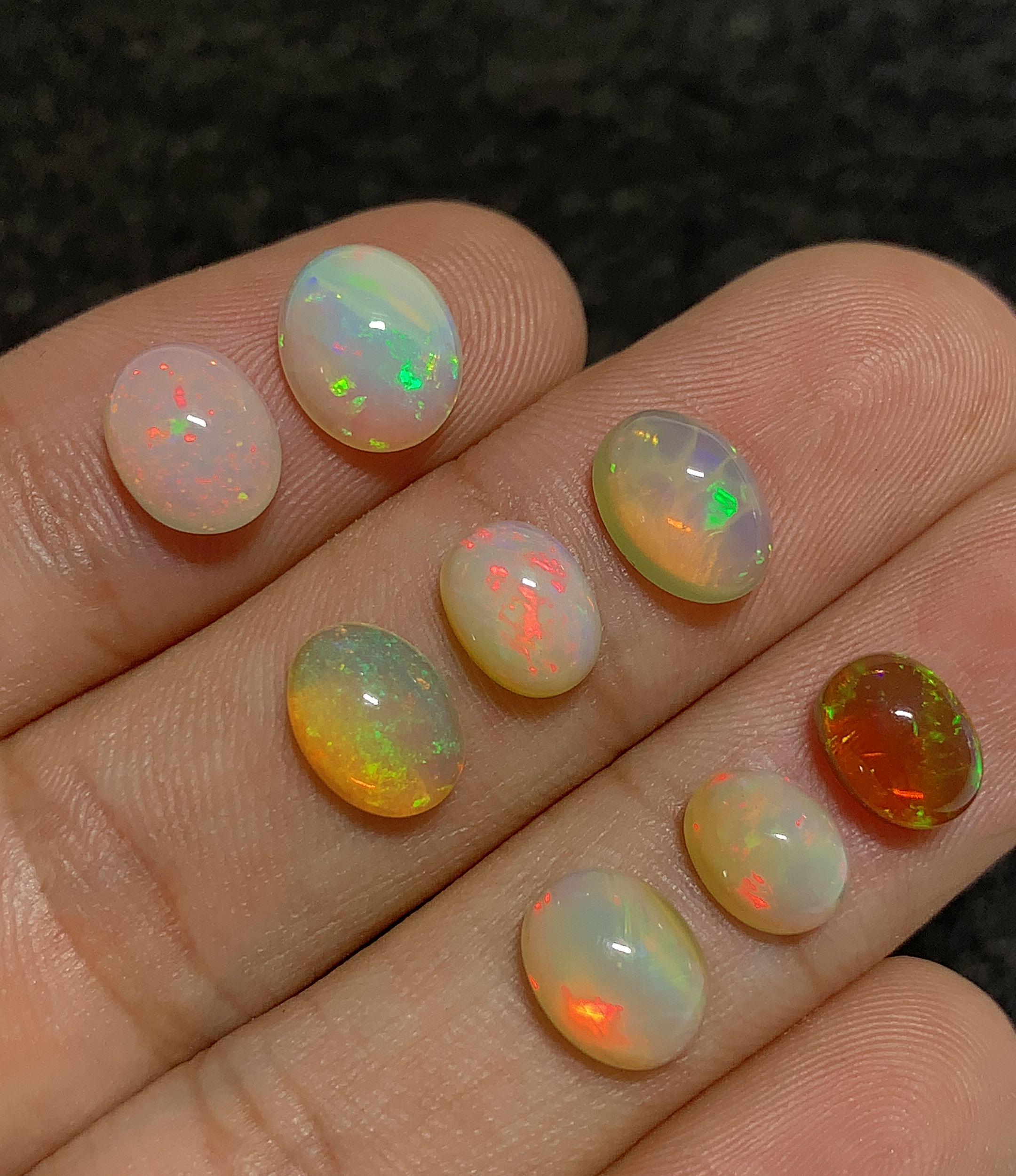Natural White Ethiopian Opal Gemstone Smooth Oval Cabochon Loose Gemstone For Jewelry Making Wholesalegems  8-10 MM Size 8 Pcs SM25122
