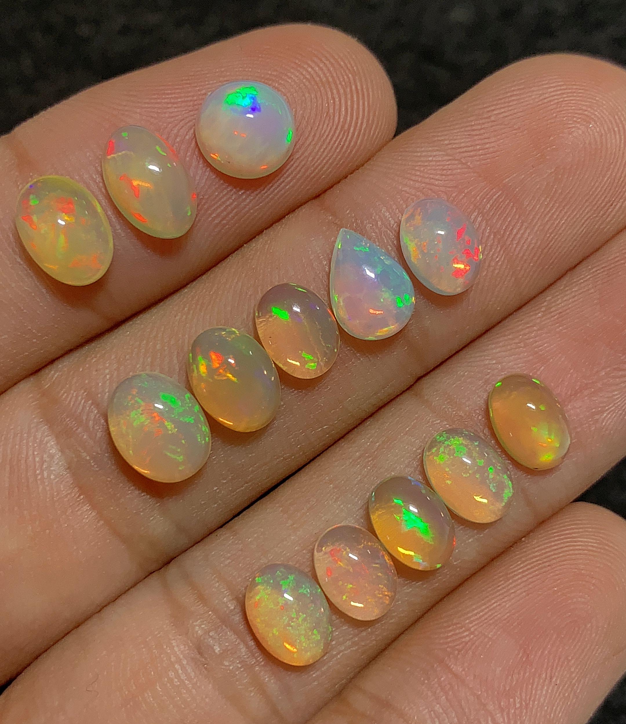 Natural White Ethiopian Opal Gemstone Smooth Mix Cabochon Loose Gemstone For Jewelry Making Wholesalegems  7-8 MM Size 13 Pcs SM25124